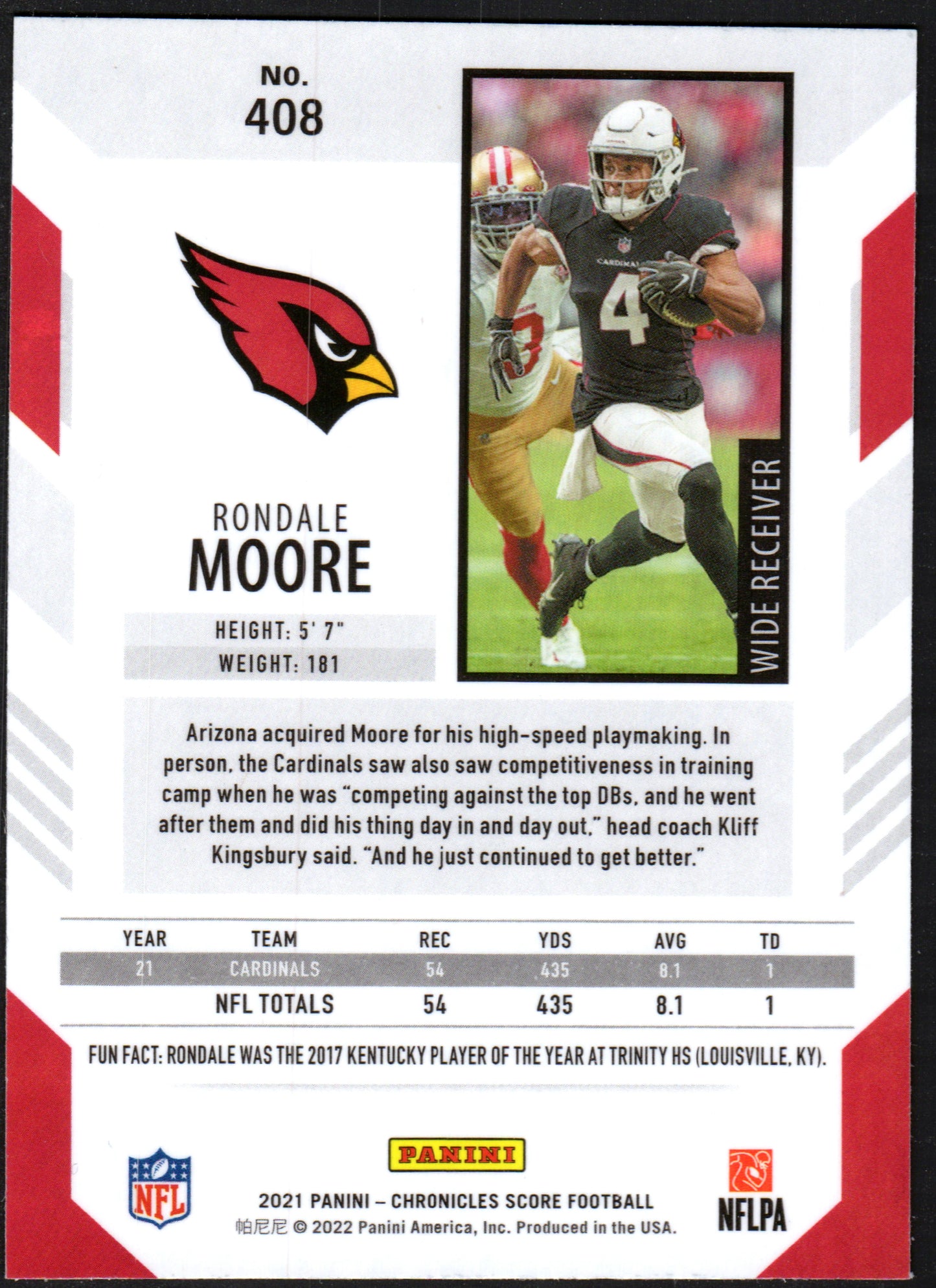 Rondale Moore Arizona Cardinals #408 - 2021 Score