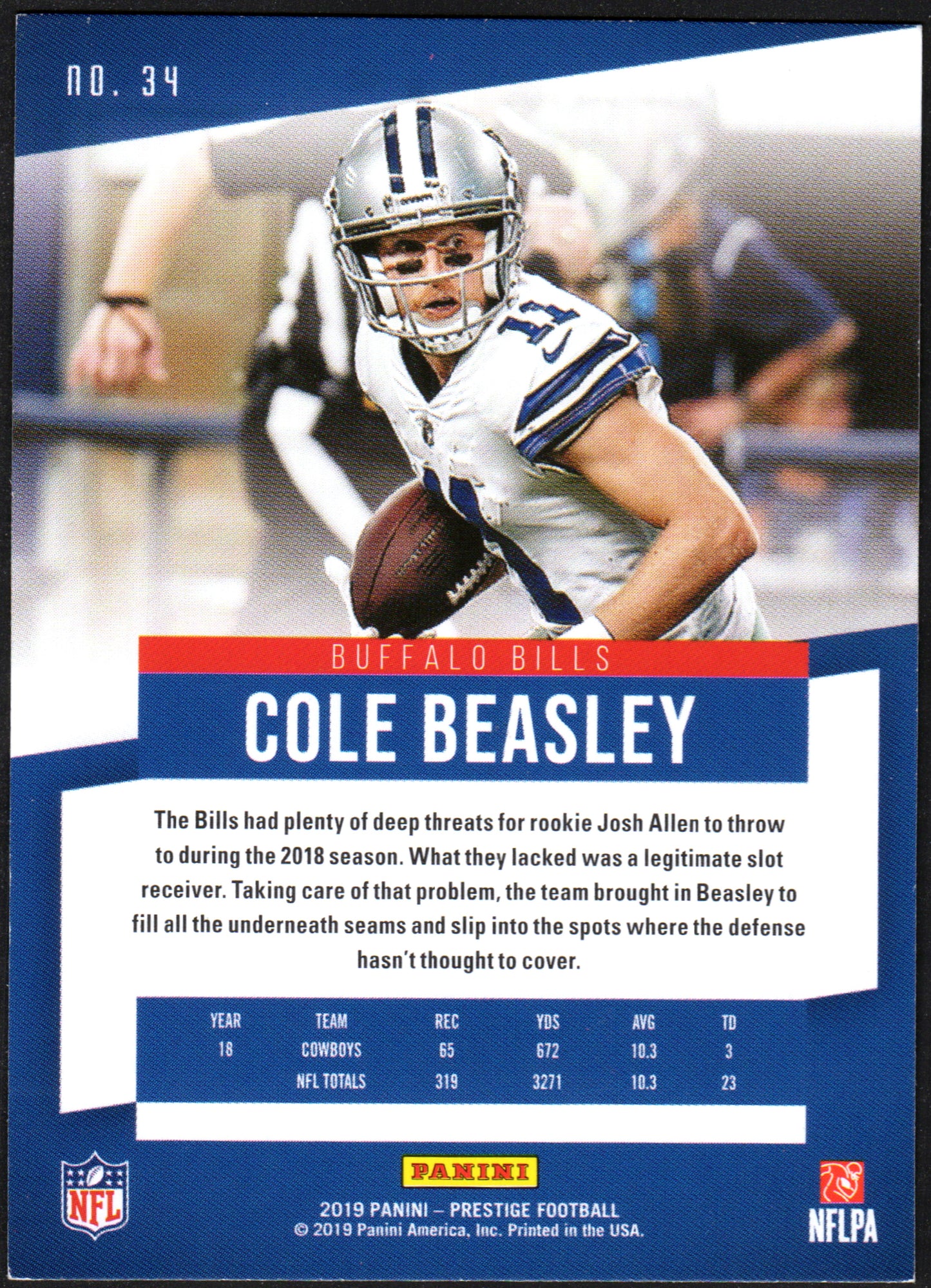 Cole Beasley Buffalo Bills #34 - 2019 Prestige