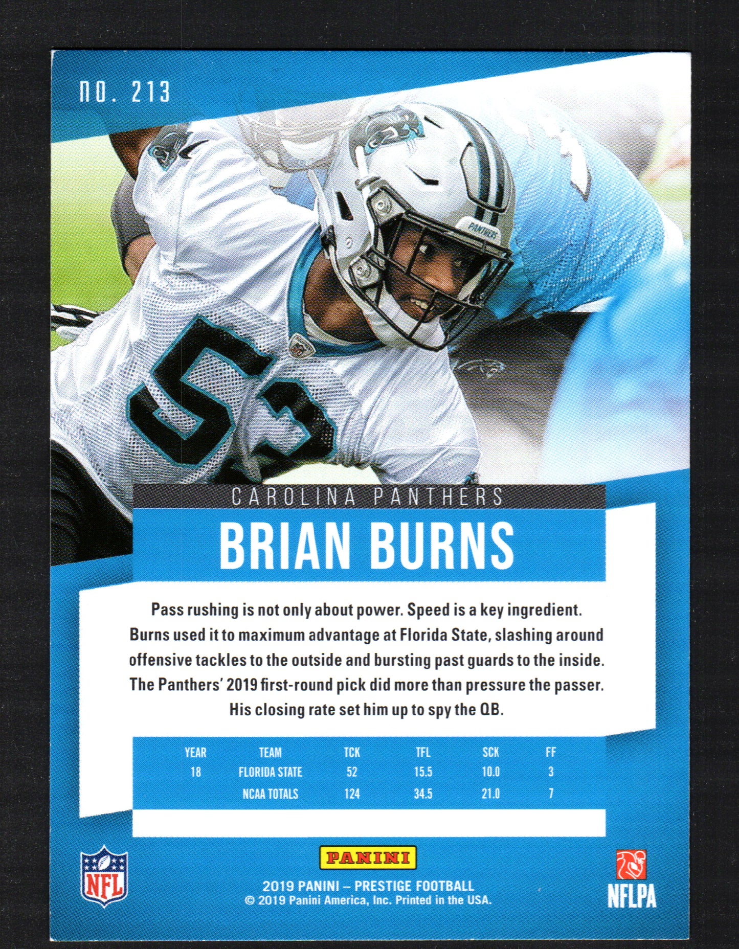 Brian Burns Carolina Panthers #213 - 2019 Prestige