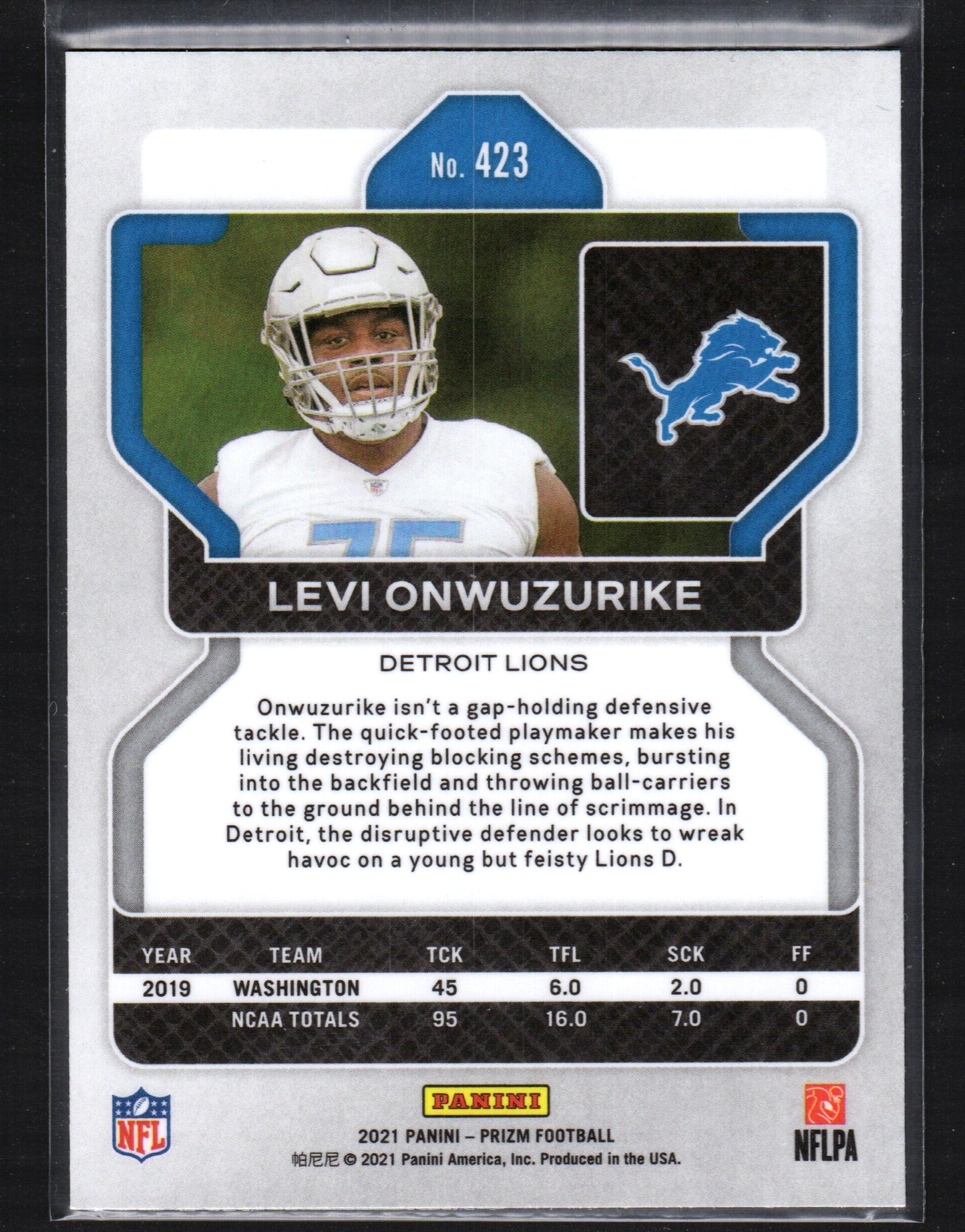 Levi Onwuzurike Detroit Lions #423 - 2021 Panini Prizm