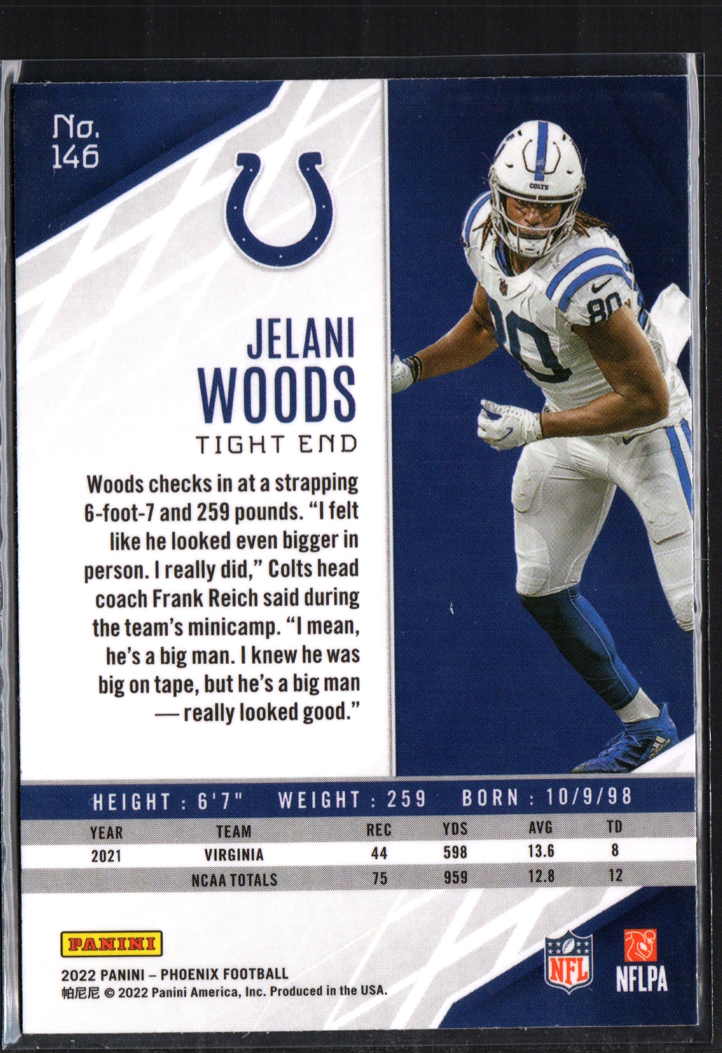 Jelani Woods Indianapolis Colts #146 - 2022 Panini Phoenix