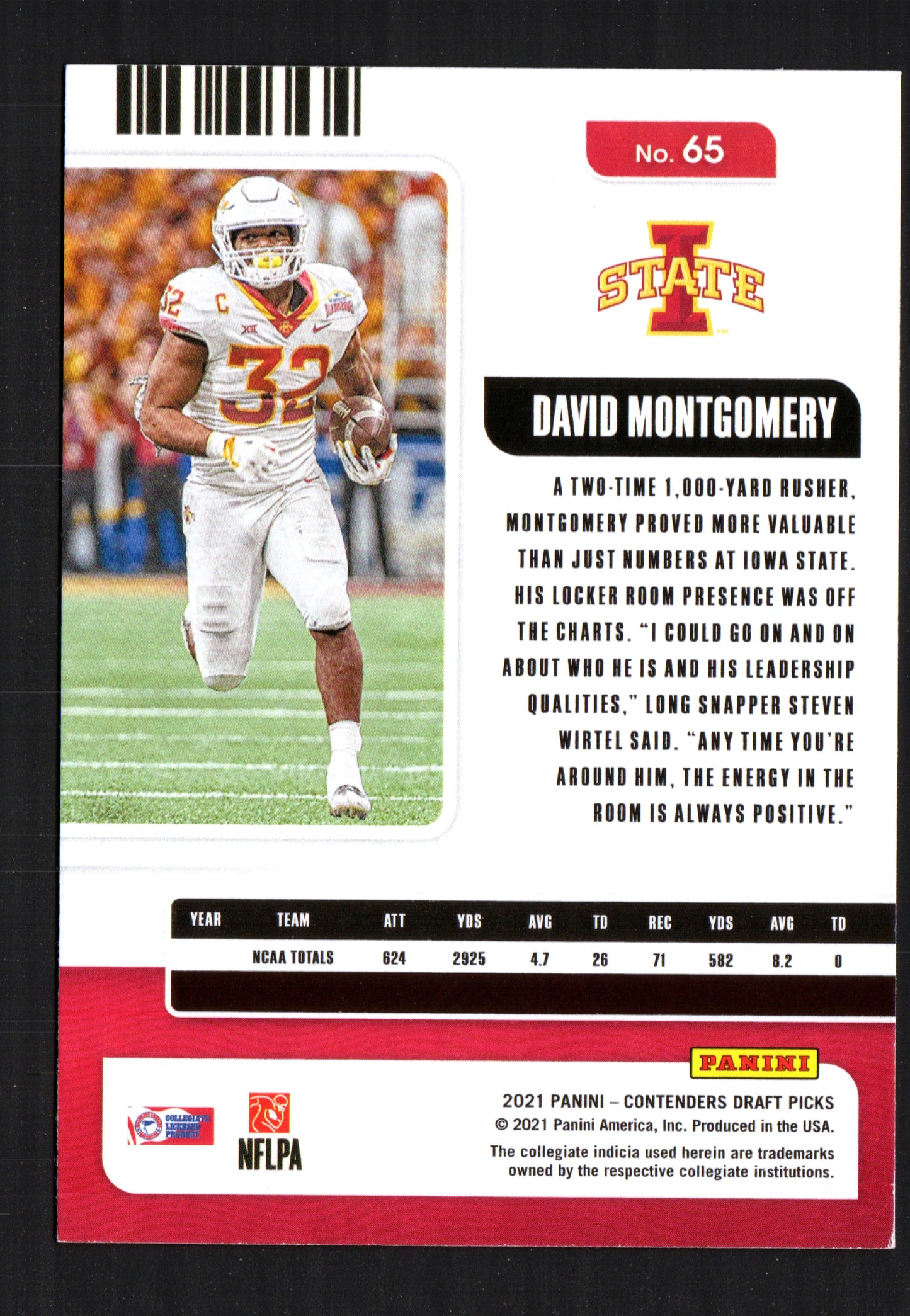 David Montgomery Iowa State Cyclones #65 Season Ticket - 2021 Panini