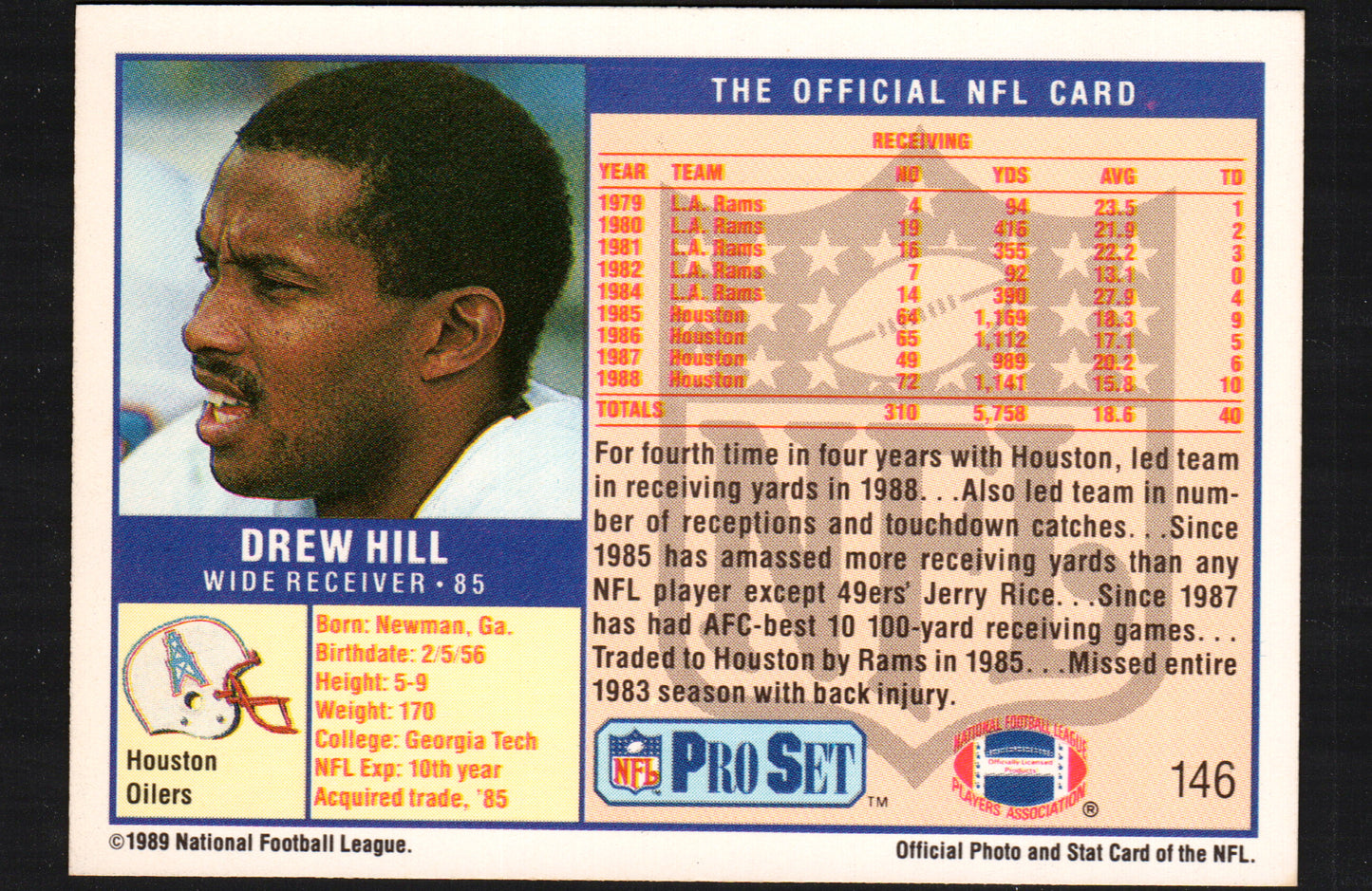 Drew Hill Houston Oilers #146 - 1989 Pro Set