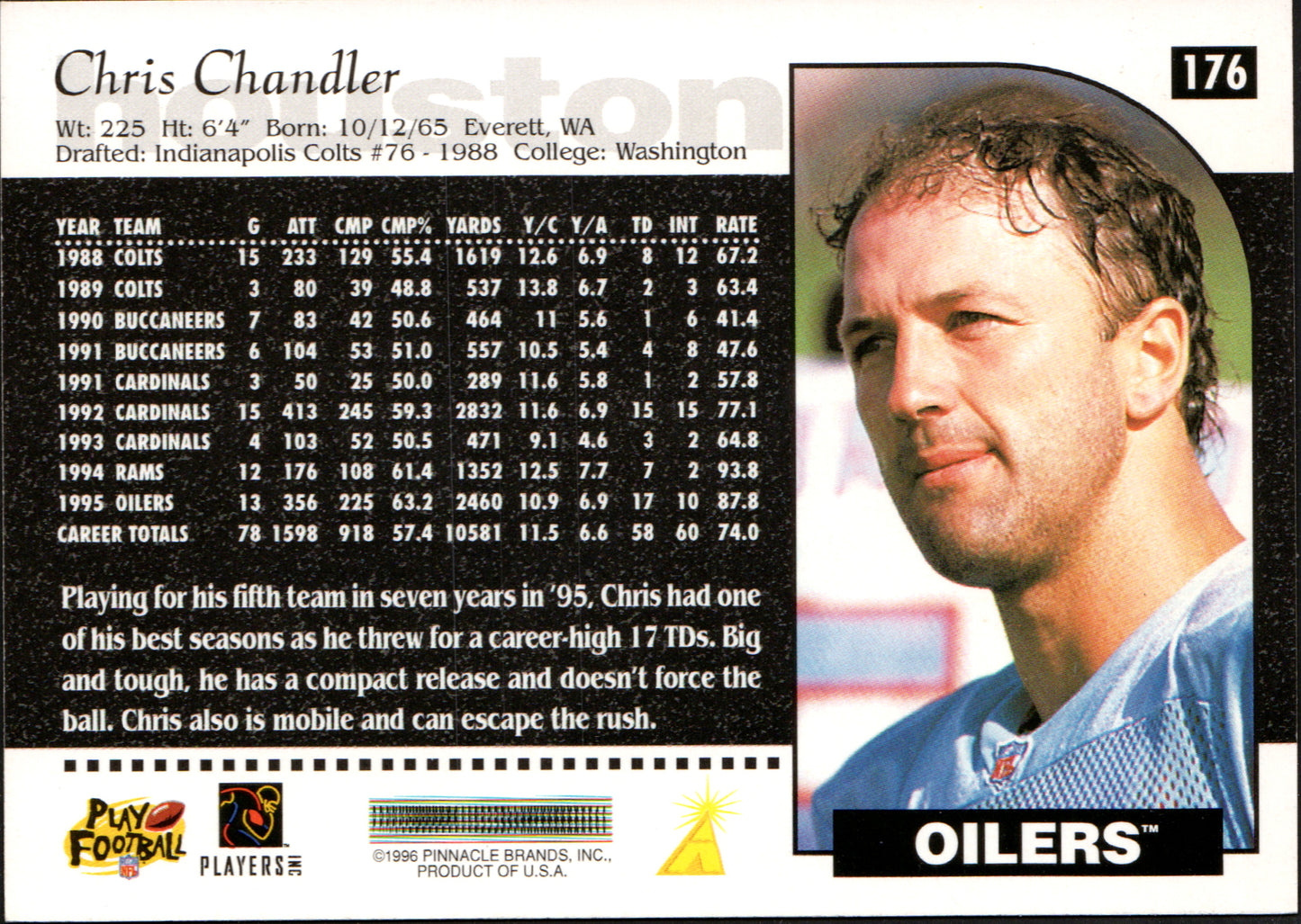 Chris Chandler Houston Oilers #176 - 1996 Score