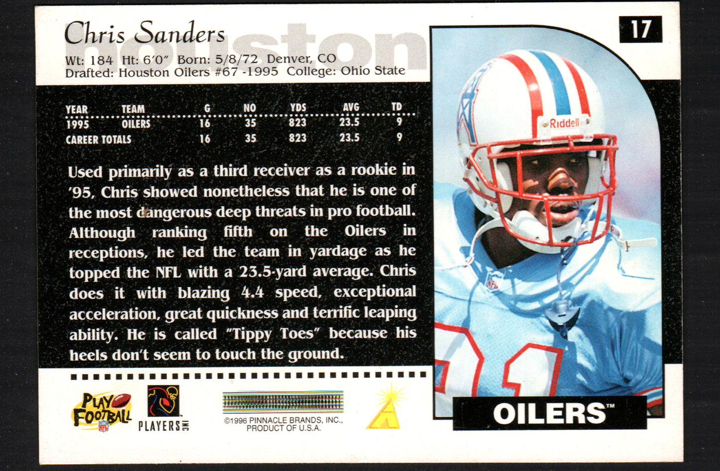 Chris Sanders Houston Oilers #17 - 1996 Score