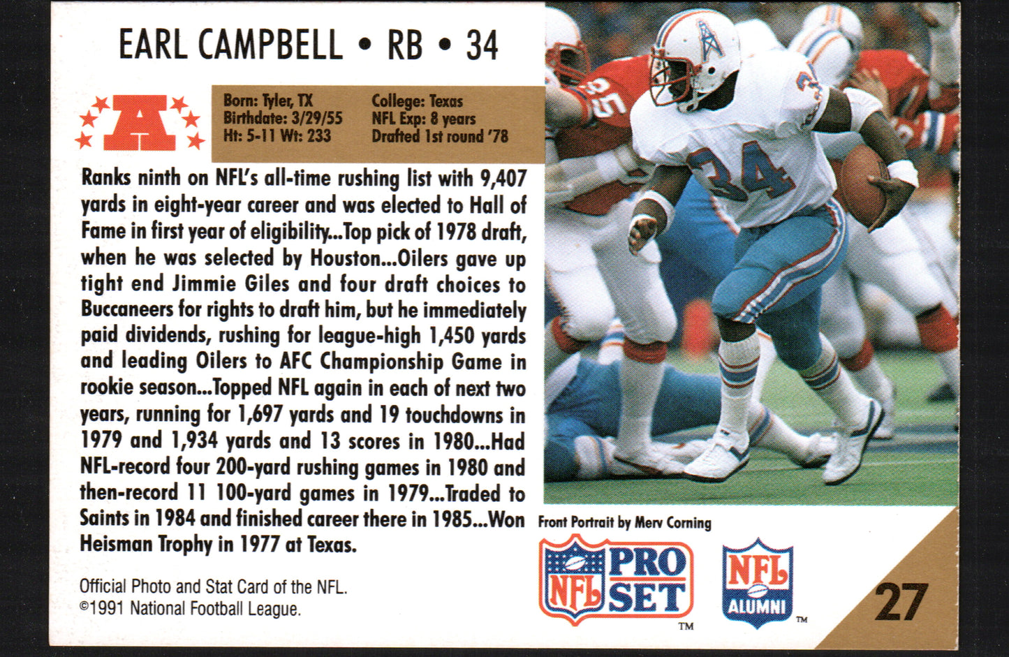 Earl Campbell Houston Oilers #27 - 1991 Pro Set