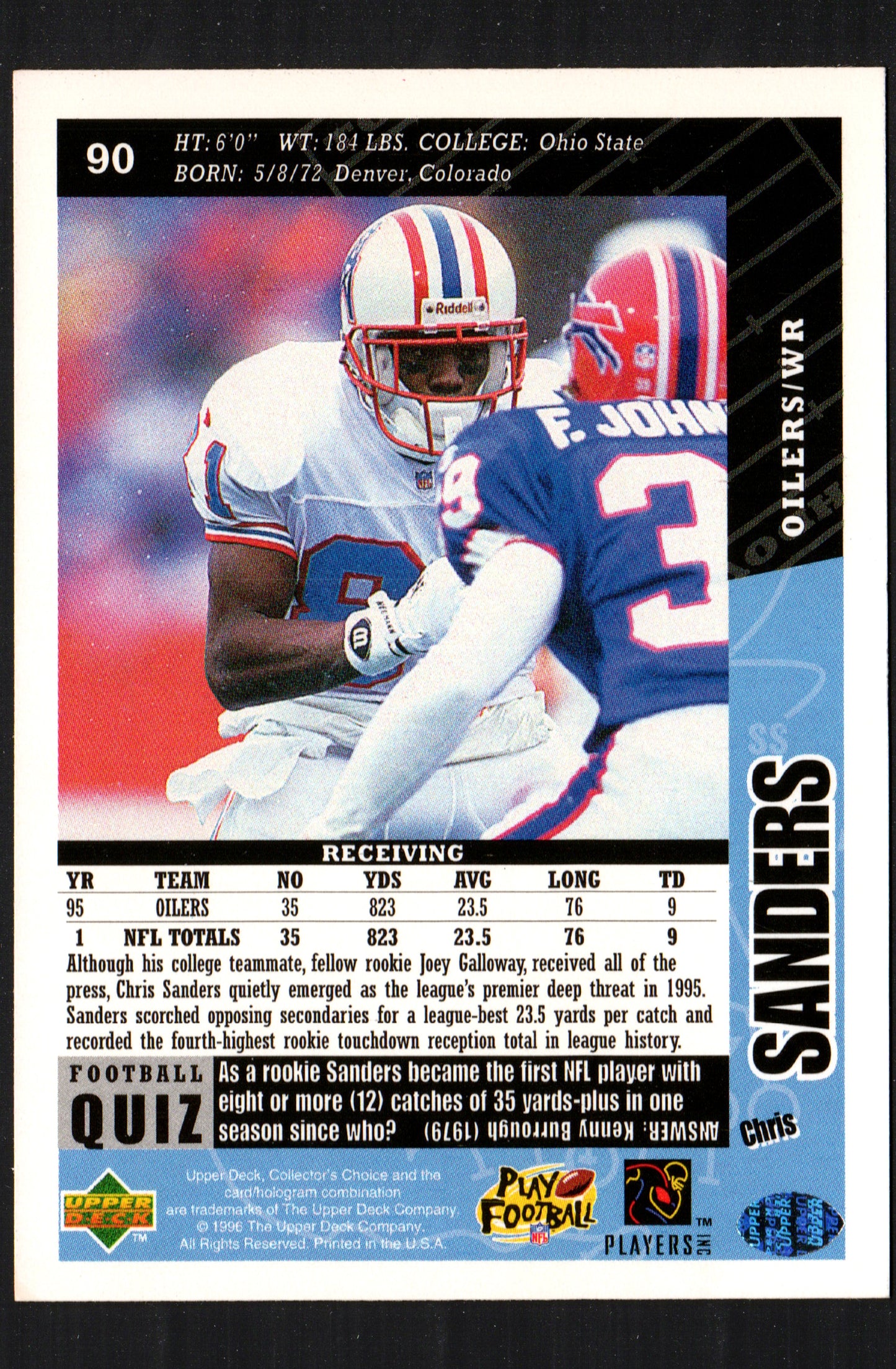 Chris Sanders Houston Oilers #90 - 1996 Upper Deck Collector's Choice