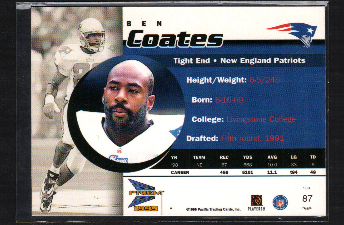 Ben Coates New England Patriots #87 - 1999 Pacific Prism