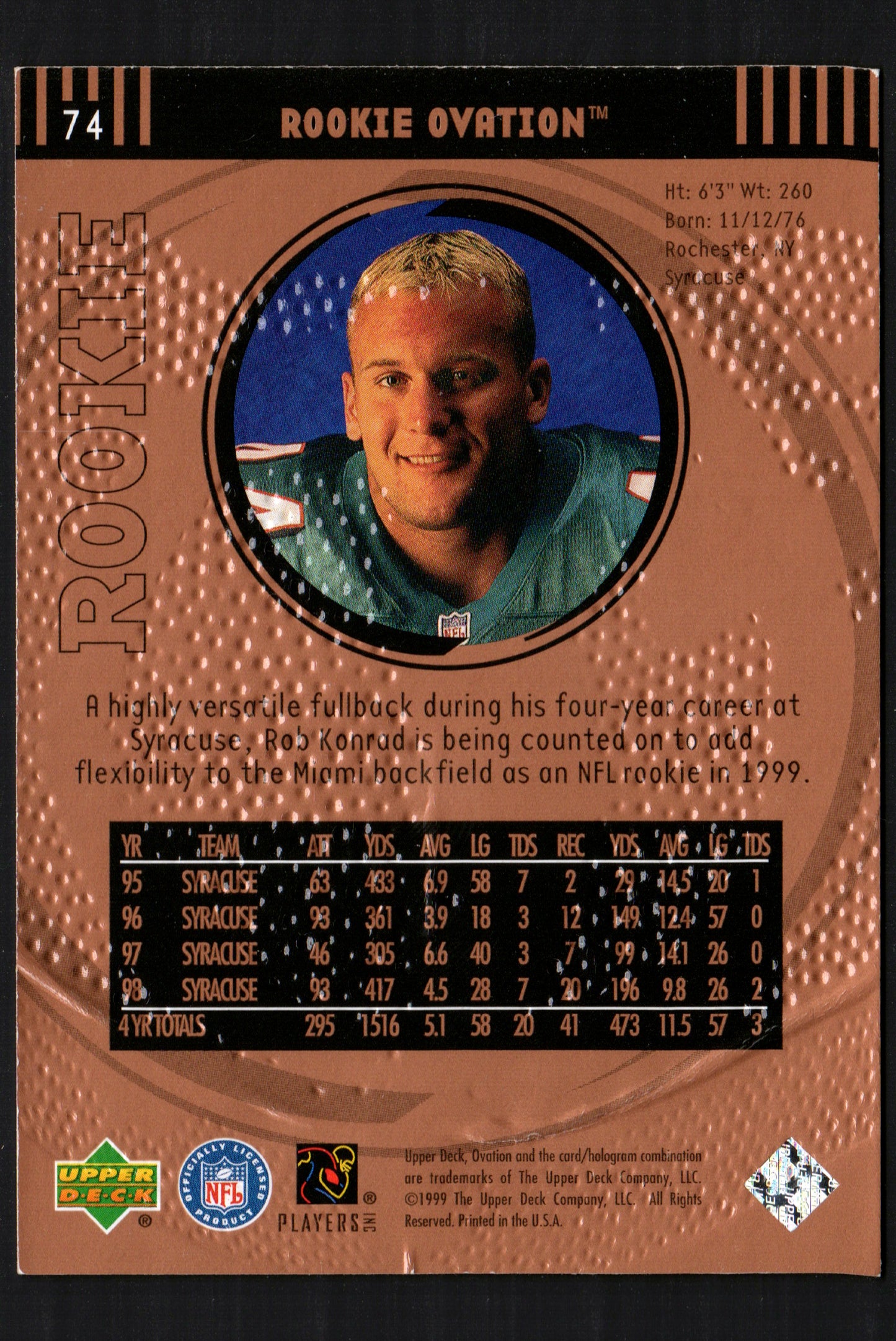 Rob Konrad Miami Dolphins #74 - 1999 Upper Deck Ovation