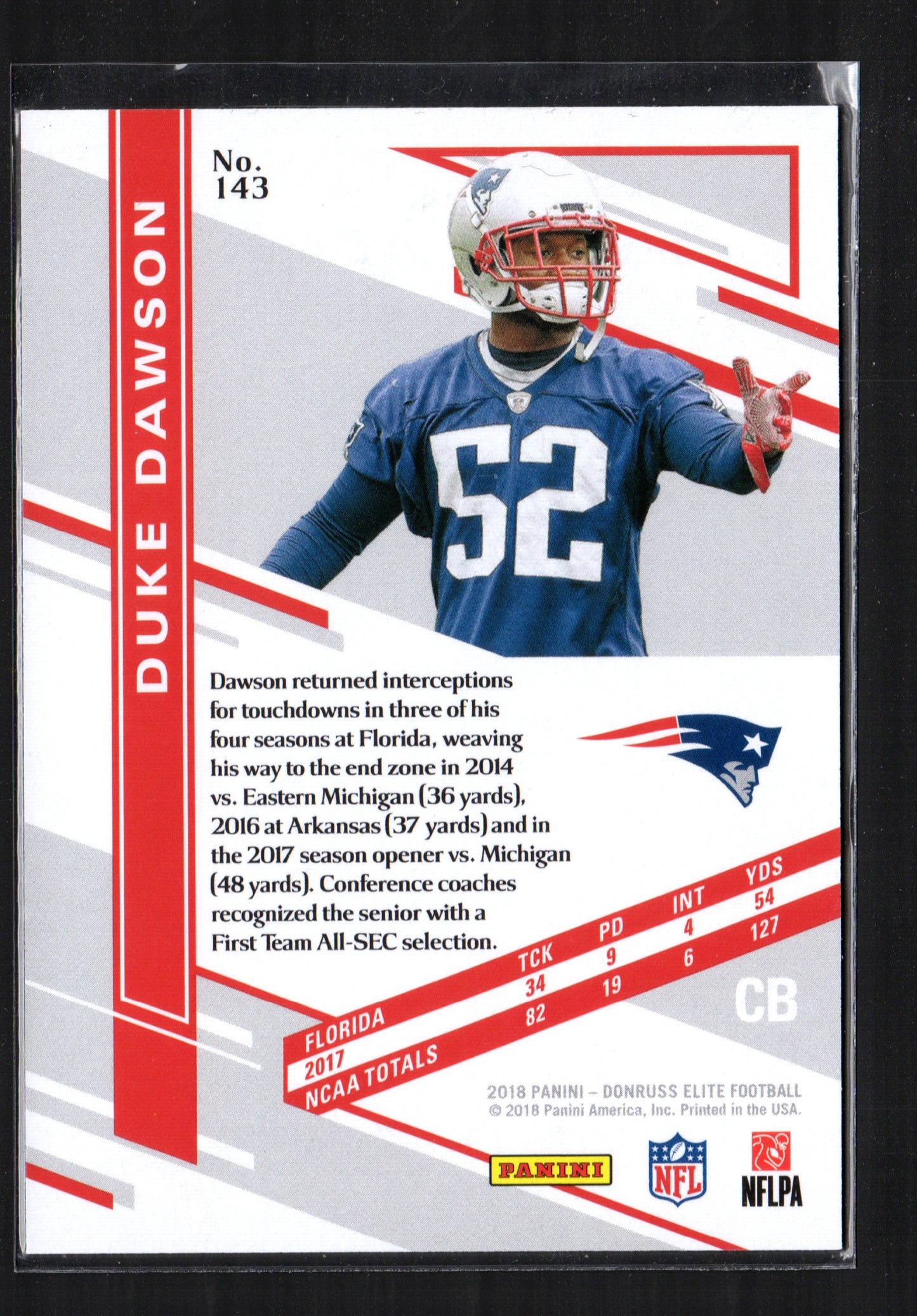 Duke Dawson New England Patriots #143 - 2018 Panini Elite