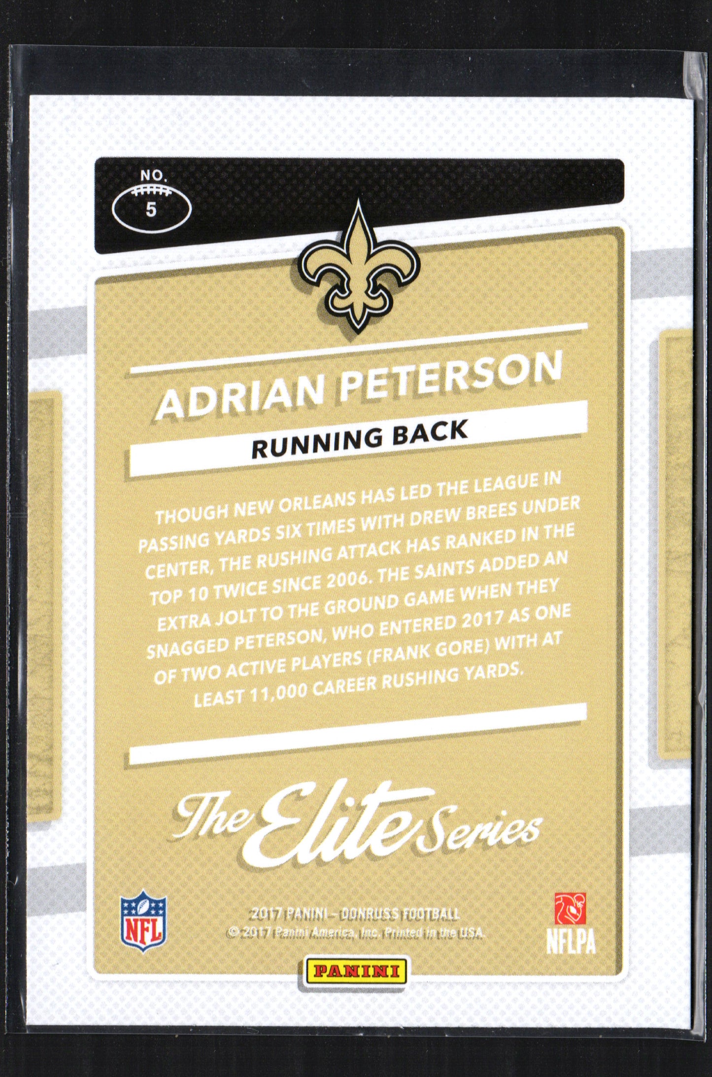 Adrian Peterson New Orleans Saints #5 - 2017 Donruss The Elite Series