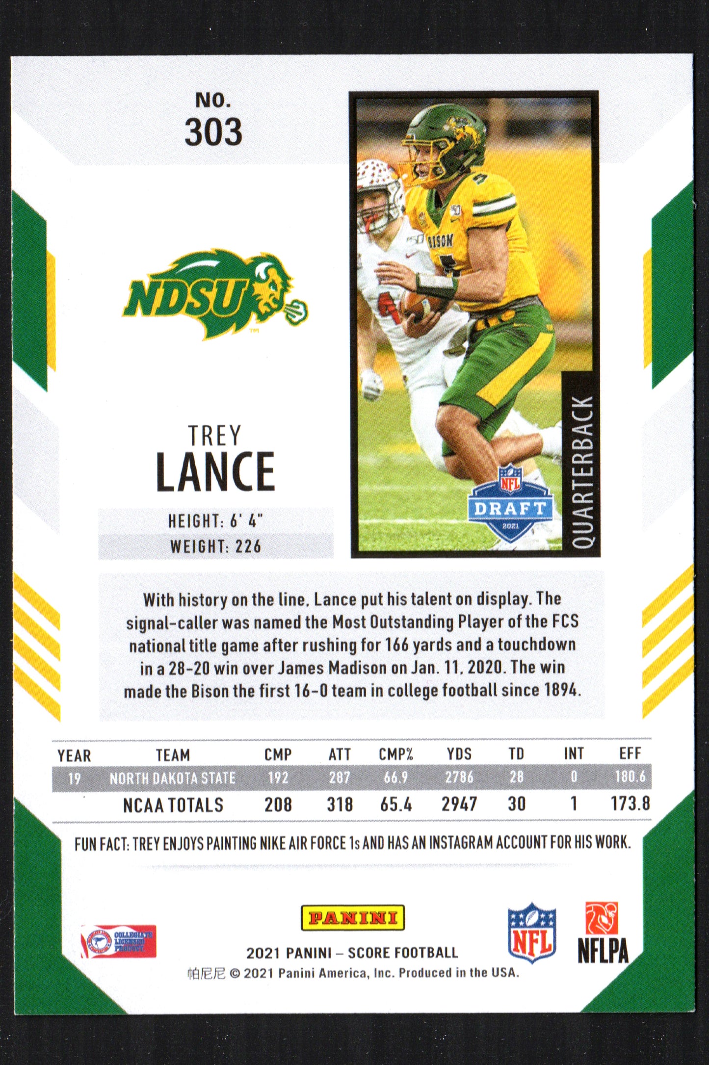 Trey Lance North Dakota State Bison #303 - 2021 Score