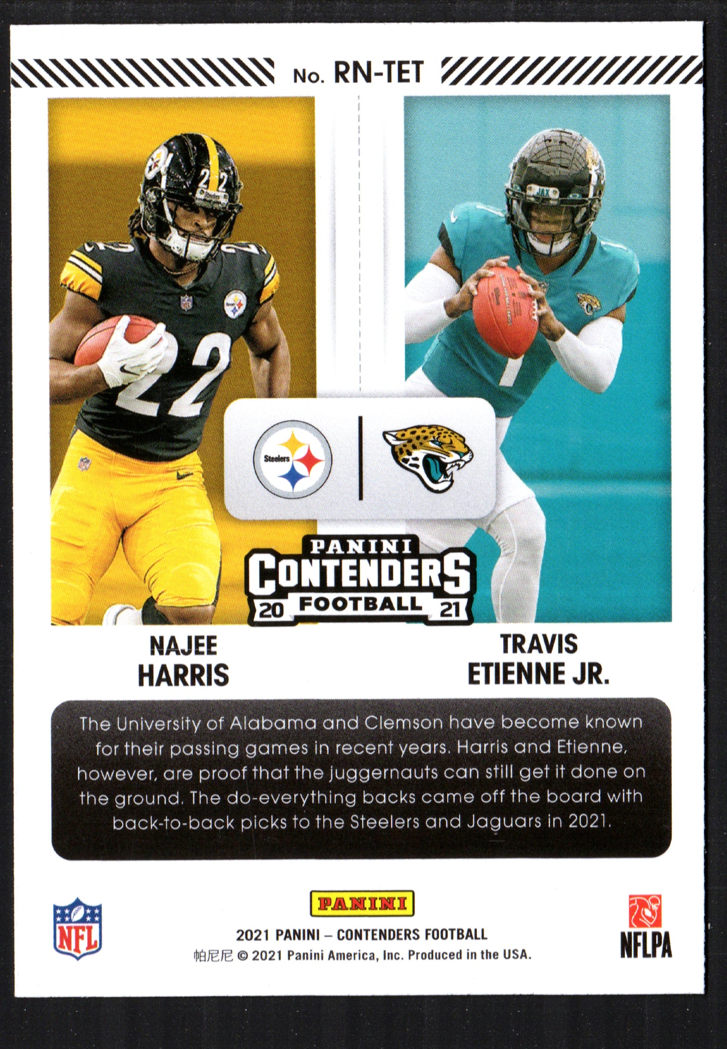 Najee Harris / Travis Etienne Jr. Pittsburgh Steelers / Jacksonville Jaguars #RN-TET - 2021 Panini Round 1 Numbers