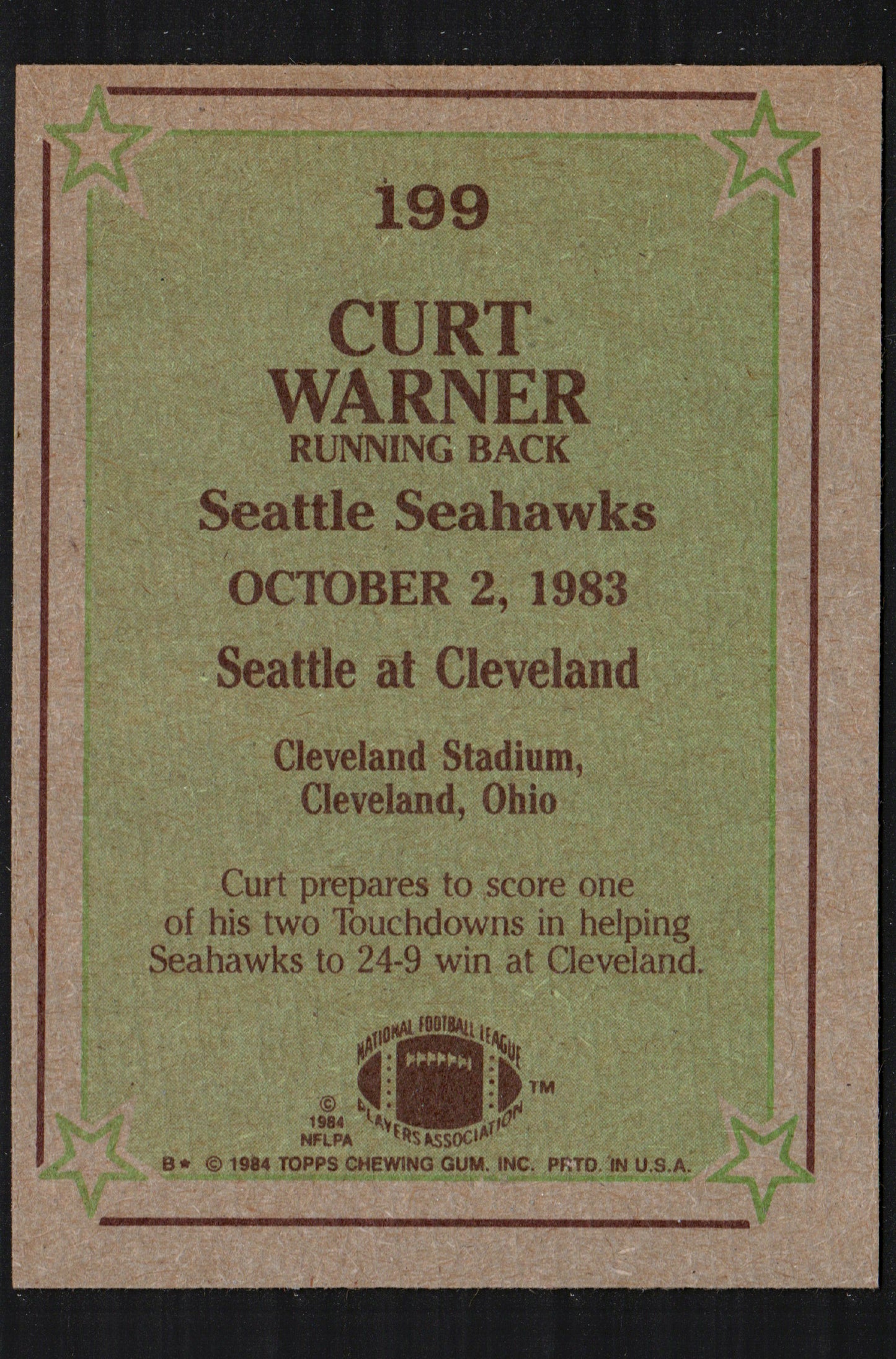 Curt Warner Seattle Seahawks #199 - 1984 Topps