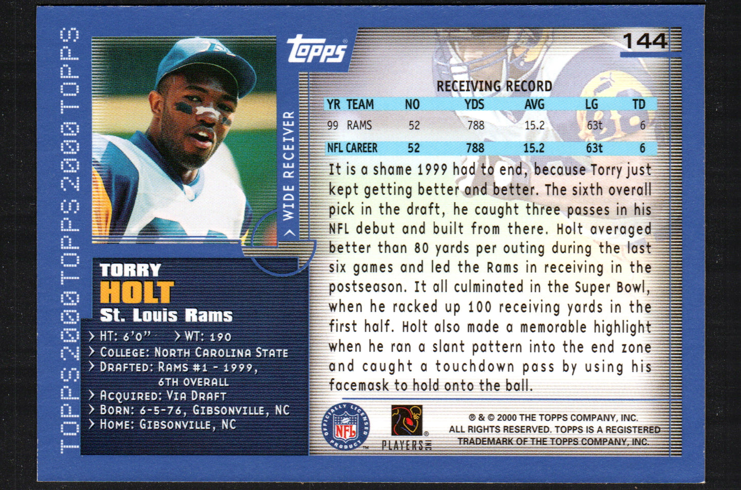 Torry Holt St. Louis Rams #144 - 2000 Topps Chrome