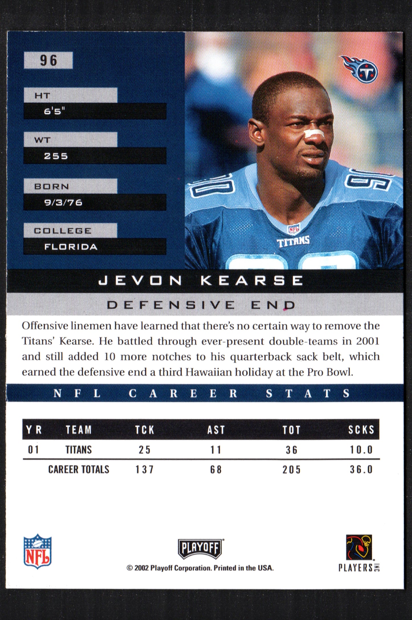 Jevon Kearse Tennessee Titans #96 - 2002 Playoff