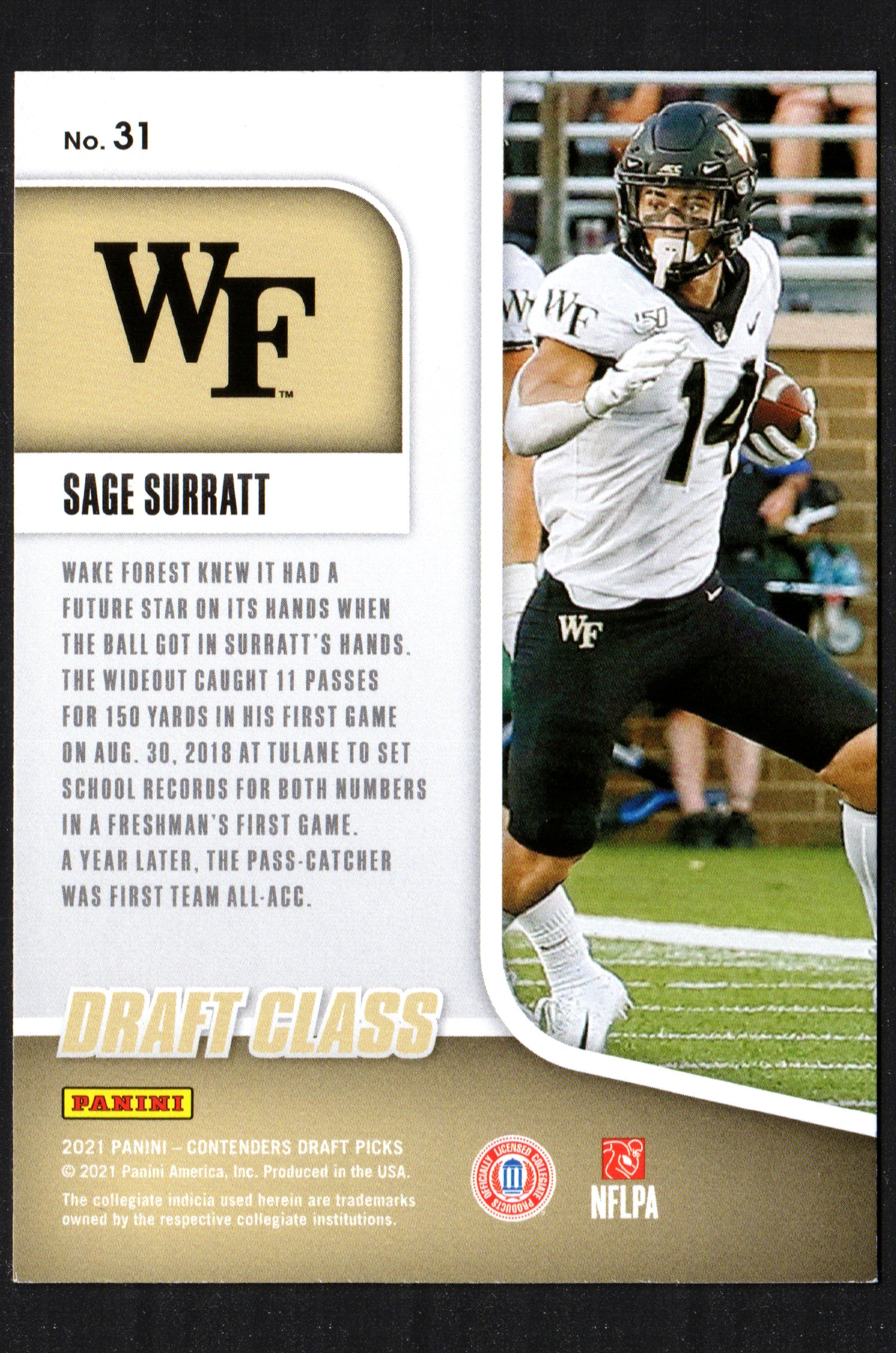 Sage Surratt Wake Forest Demon Deacons #31 - 2021 Panini Draft Class