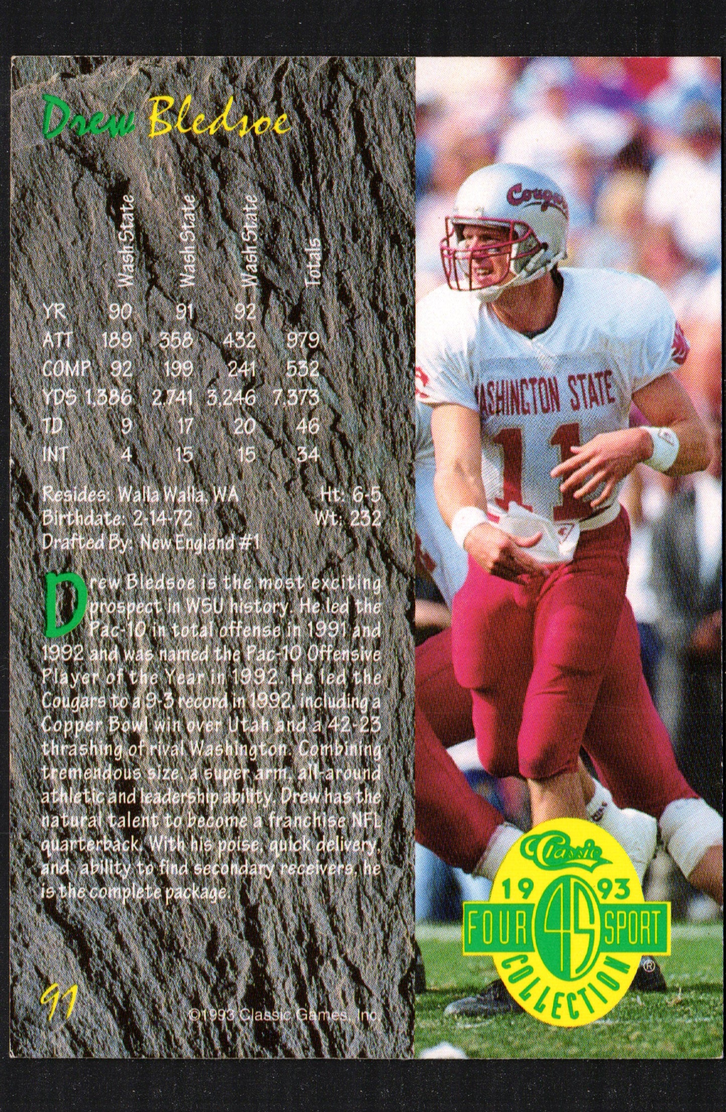 Drew Bledsoe Washington State Cougars #91 - 1993 Classic Four Sport Collection