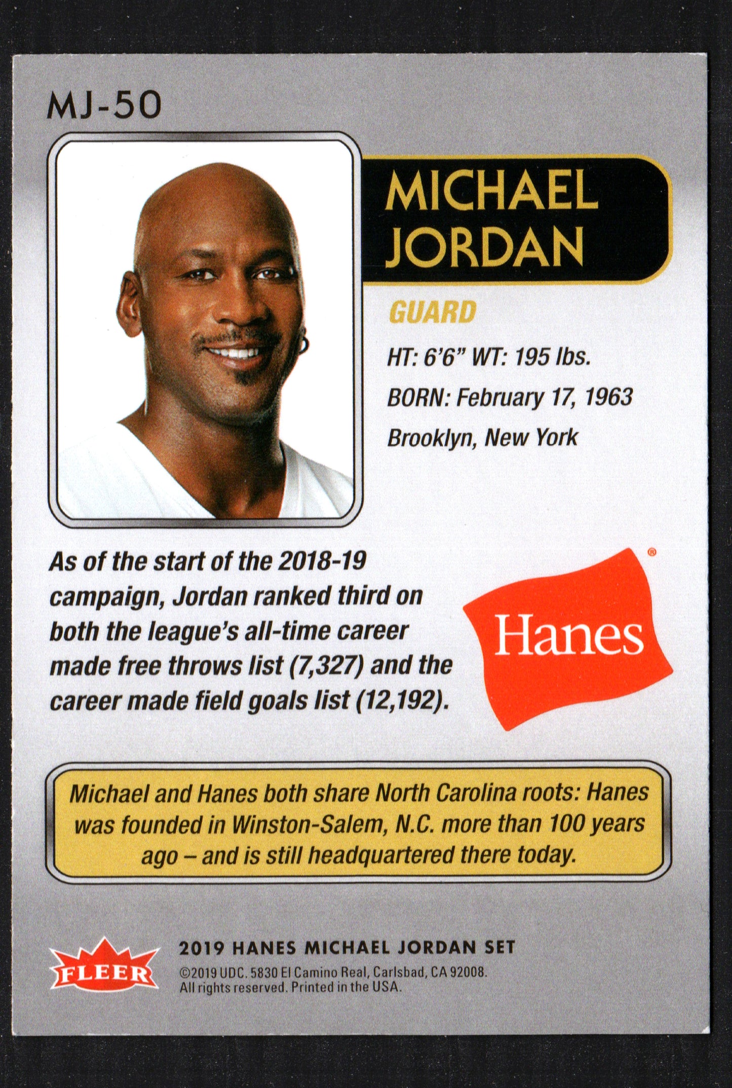 Michael Jordan Chicago Bulls #MJ-50 - 2019 Fleer Hanes