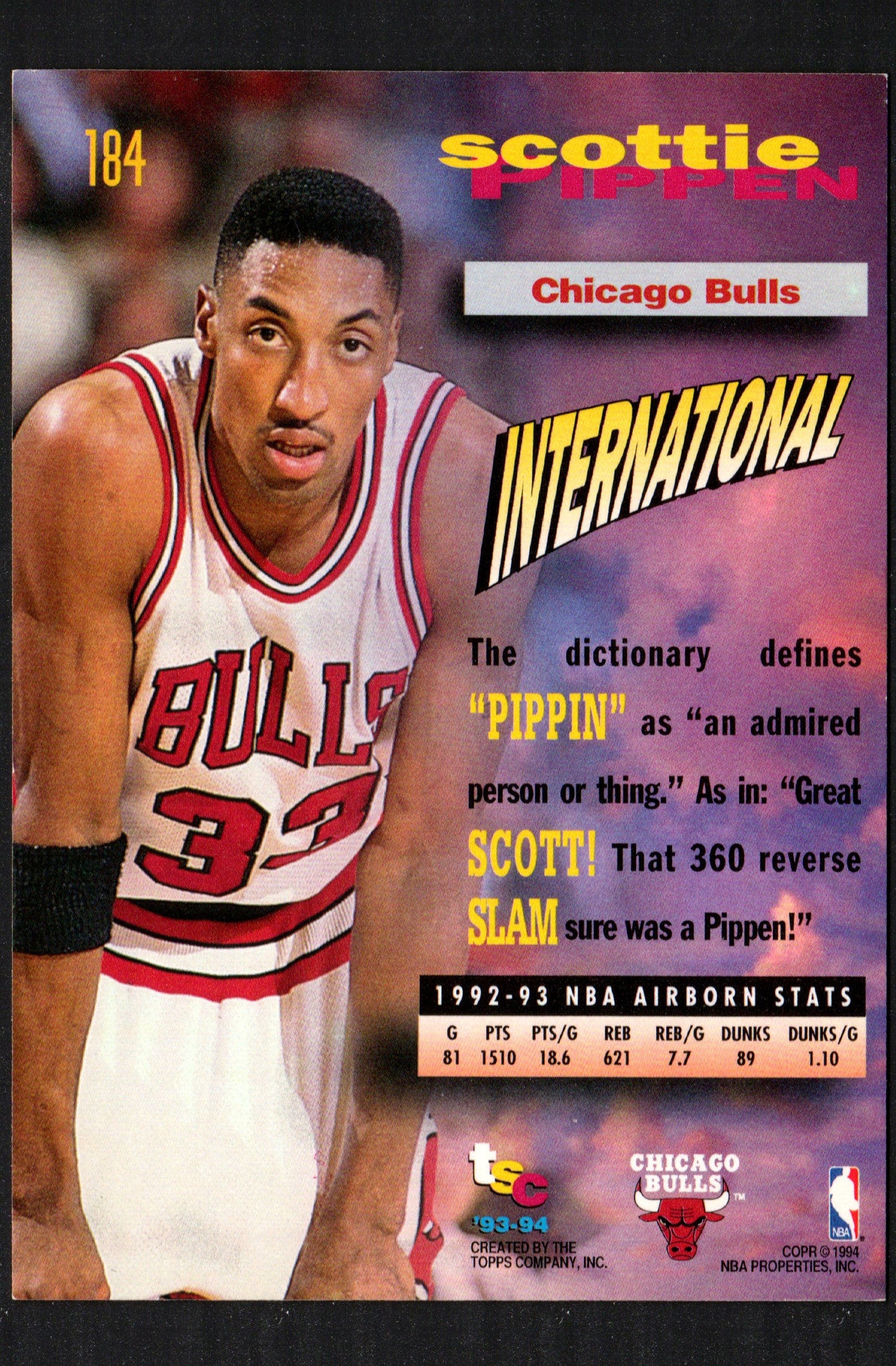 Scottie Pippen Chicago Bulls #184 - 1993-94 Topps Stadium Club