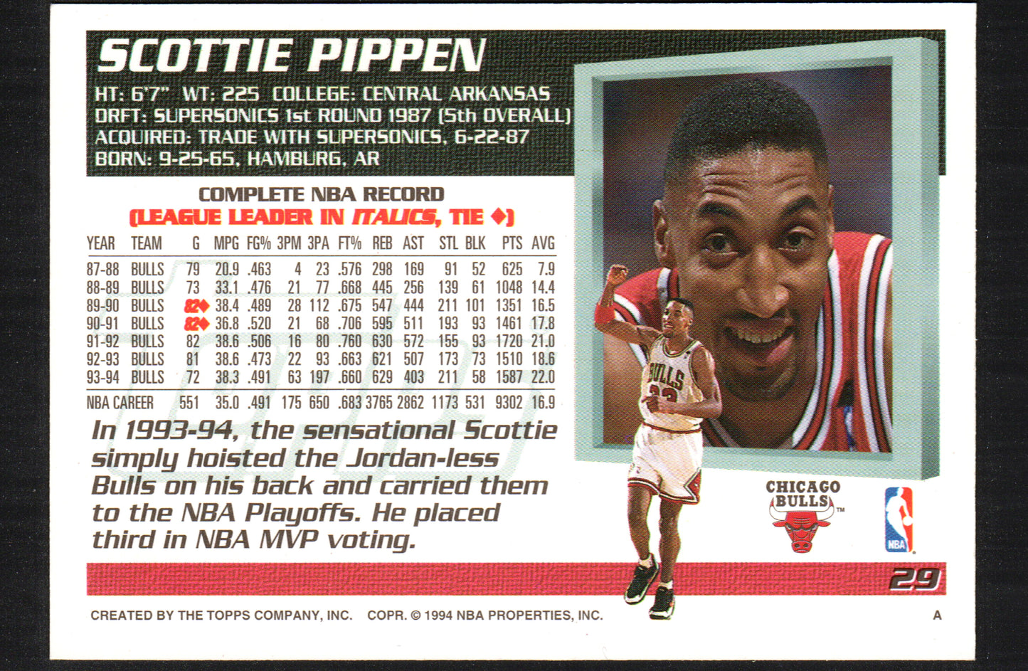 Scottie Pippen Chicago Bulls #29 - 1994 Topps