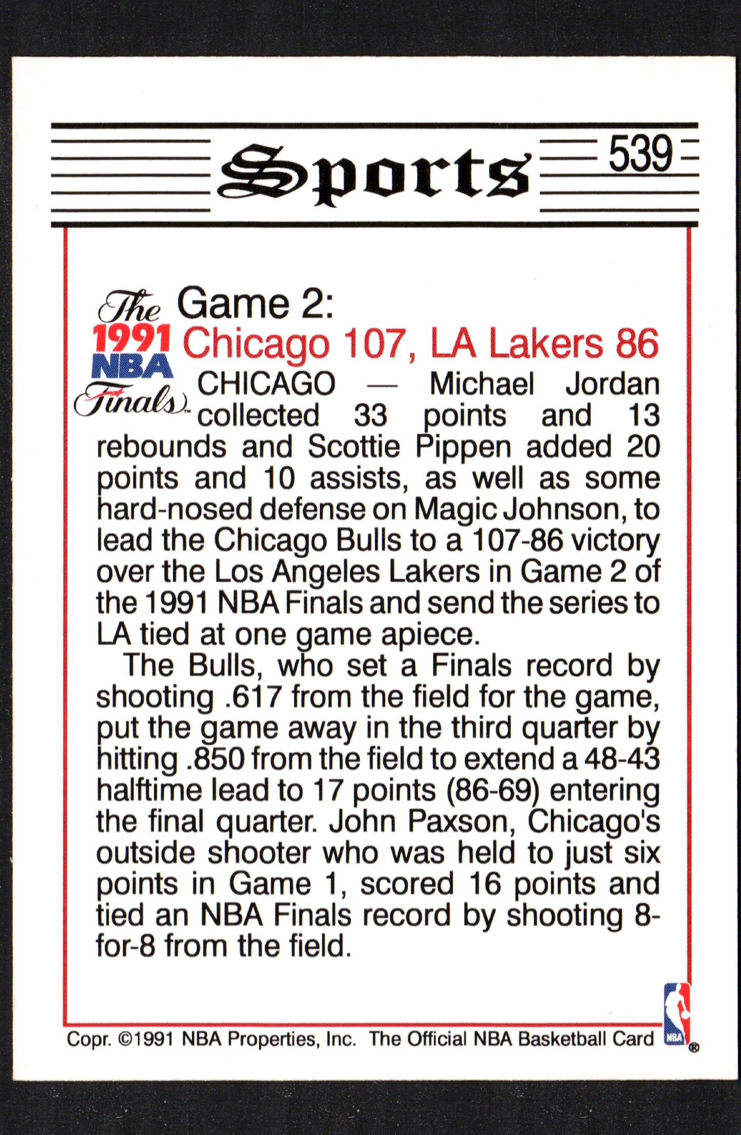 Scottie Pippen Chicago Bulls #539 - 1991 Hoops