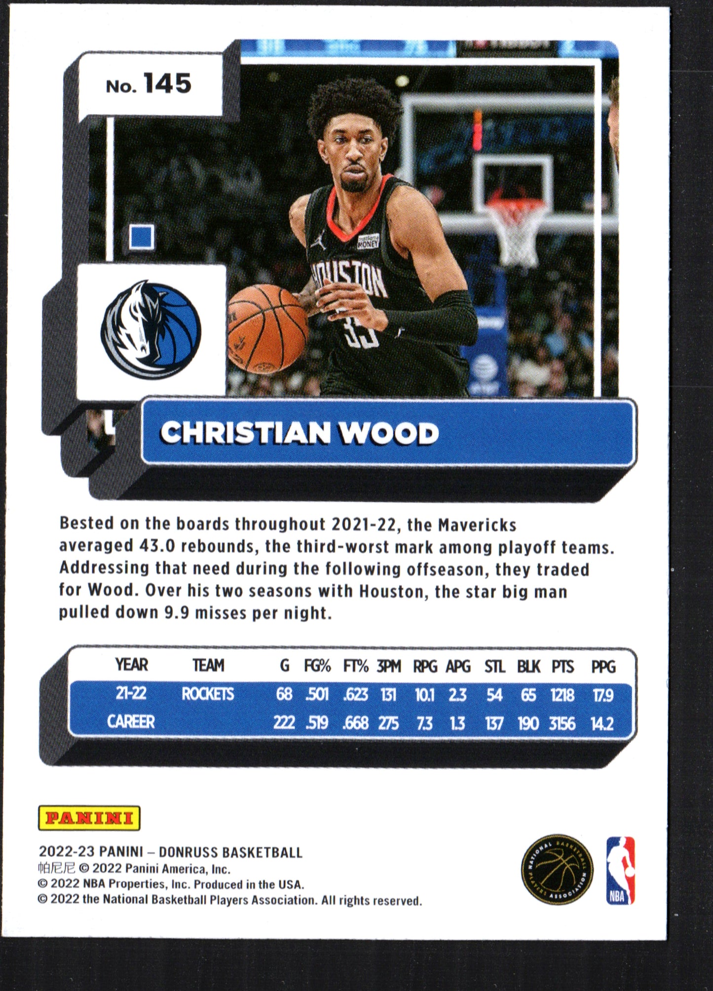 Christian Wood Dallas Mavericks #145 - 2022-23 Donruss