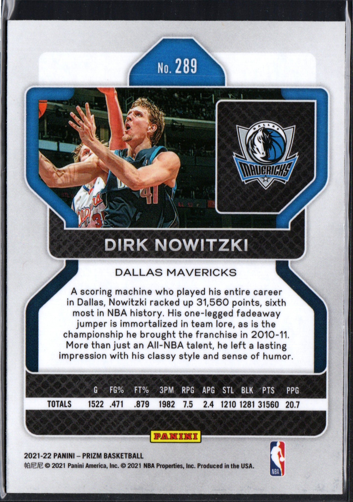 Dirk Nowitzki Dallas Mavericks #289 - 2021-22 Panini Prizm