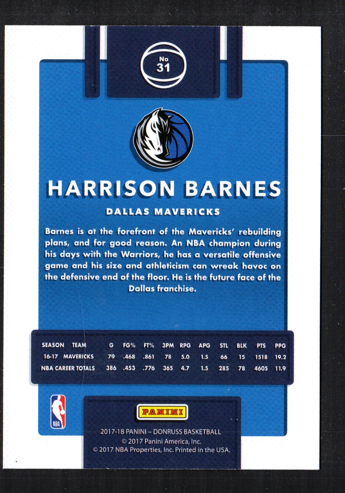 Harrison Barnes Dallas Mavericks #31 - 2017-18 Donruss