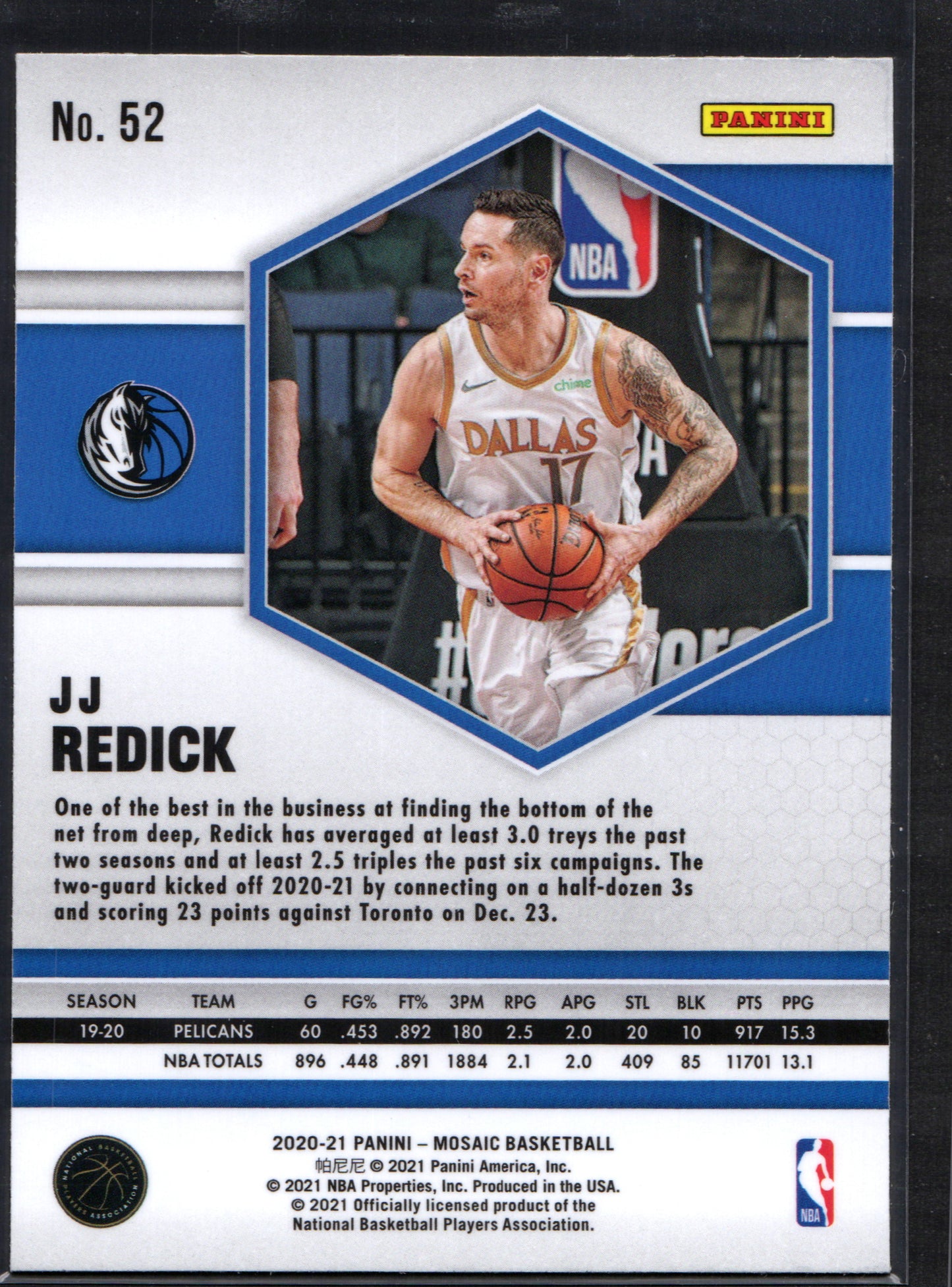 Jj Redick Dallas Mavericks #52 - 2020-21 Panini Mosaic