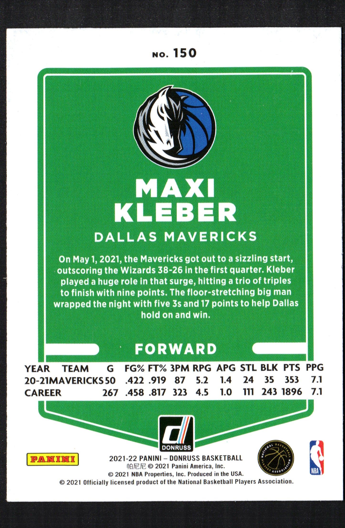 Maxi Kleber Dallas Mavericks #150 - 2021-22 Donruss