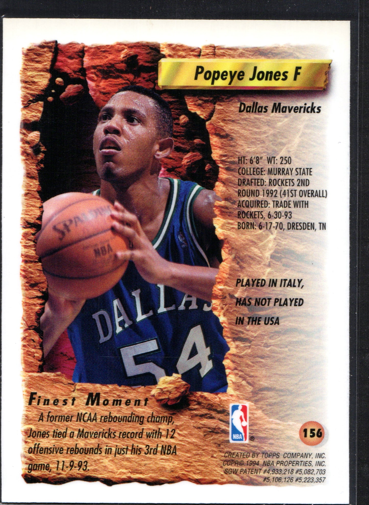 Popeye Jones Dallas Mavericks #156 - 1994 Topps