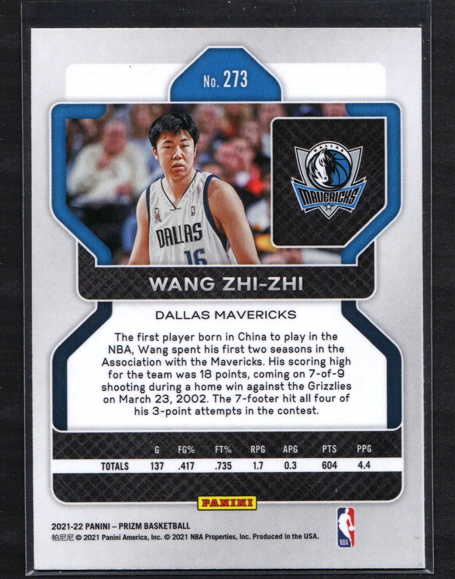 Wang Zhi-Zhi Dallas Mavericks #273 - 2021-22 Panini Prizm