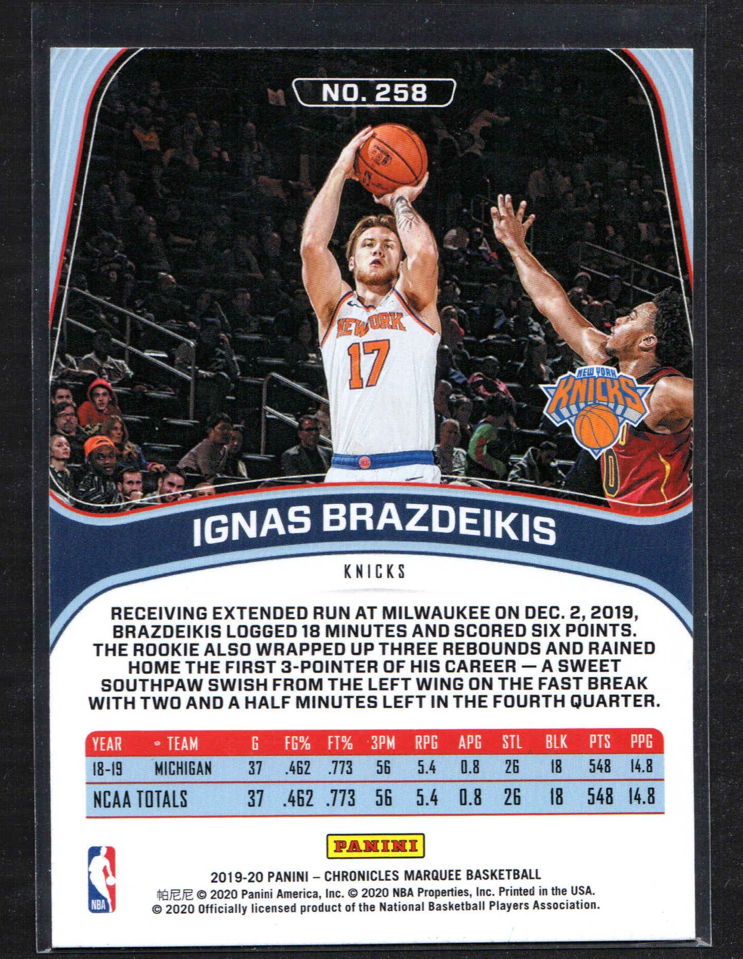 Ignas Brazdeikis New York Knicks #258 - 2019-20 Panini Green