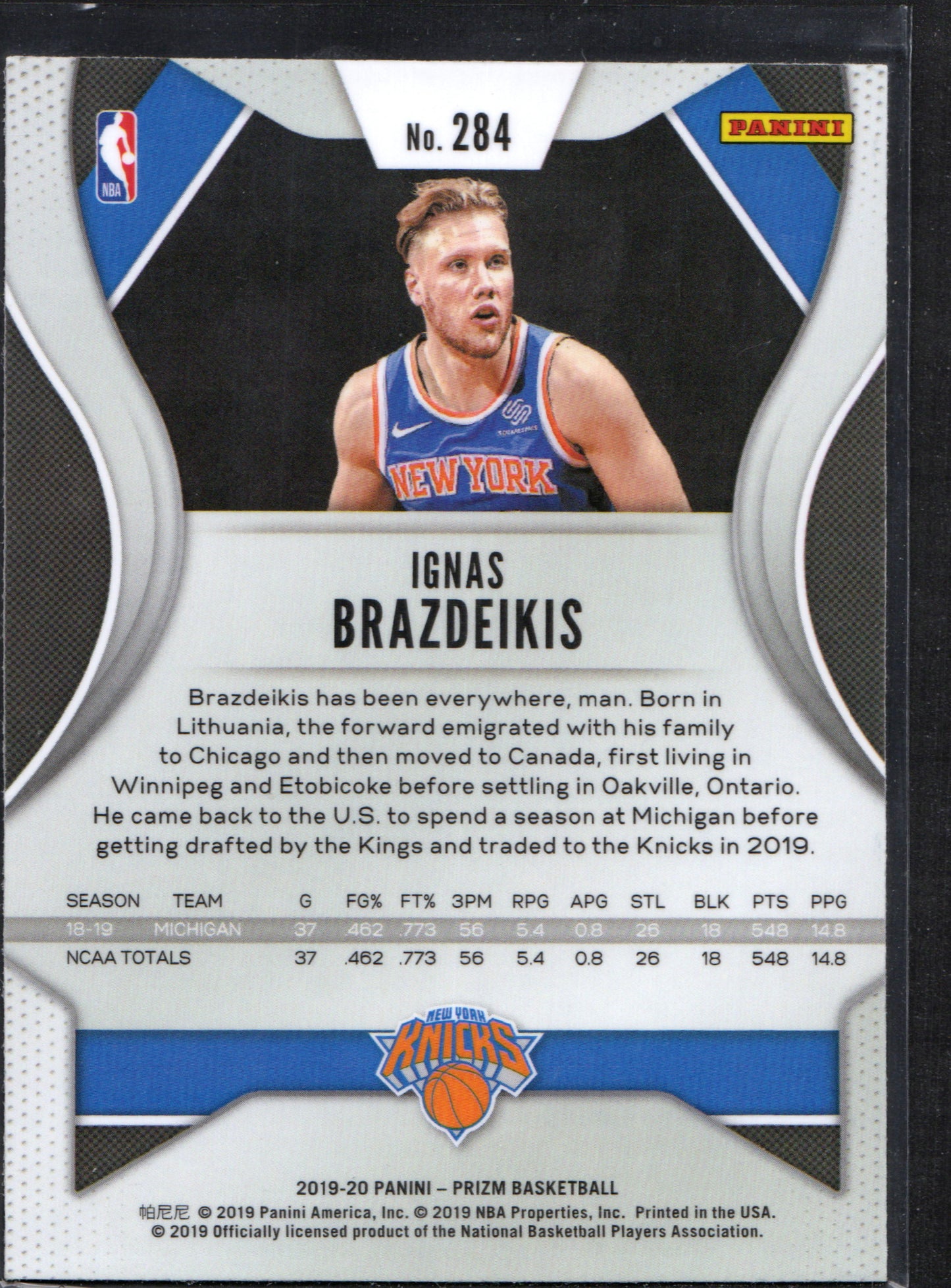 Ignas Brazdeikis New York Knicks #284 - 2019-20 Panini Prizm