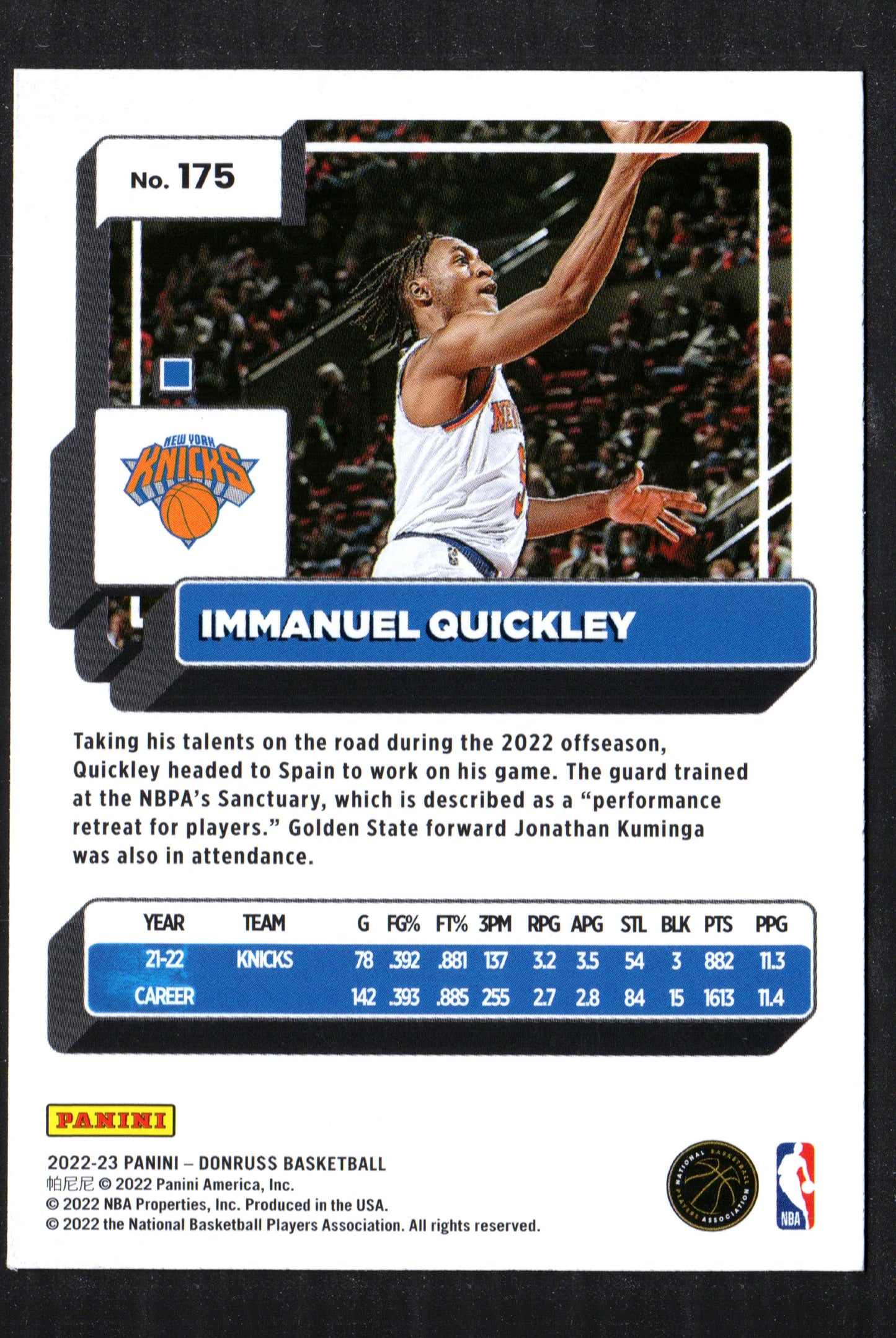 Immanuel Quickley New York Knicks #175 - 2022-23 Donruss