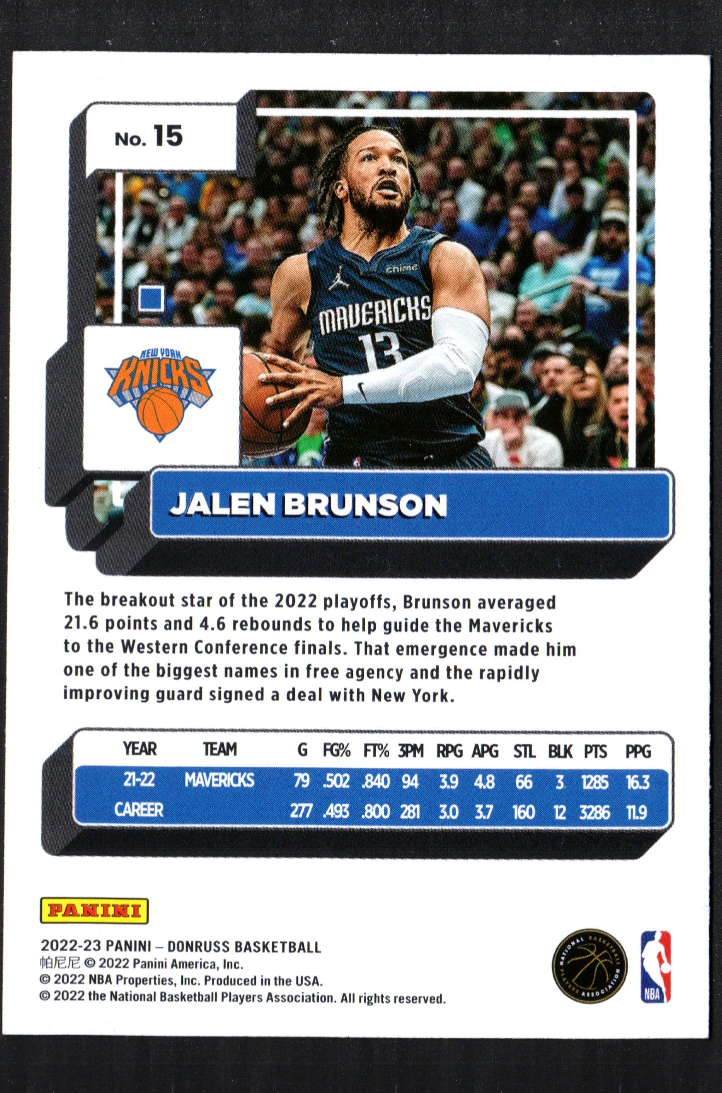 Jalen Brunson New York Knicks #15 - 2022-23 Donruss