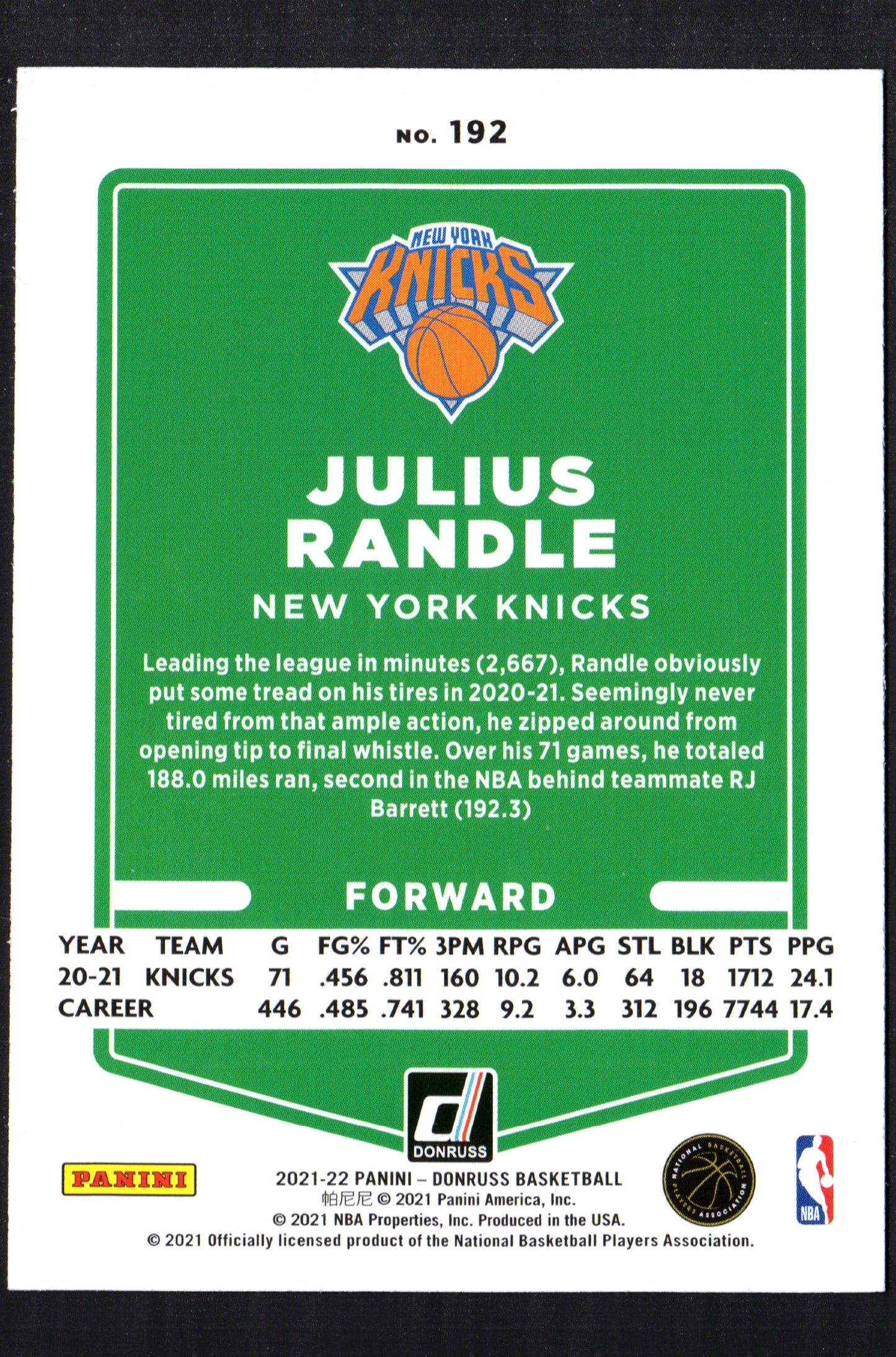 Julius Randle New York Knicks #192 - 2021-22 Donruss