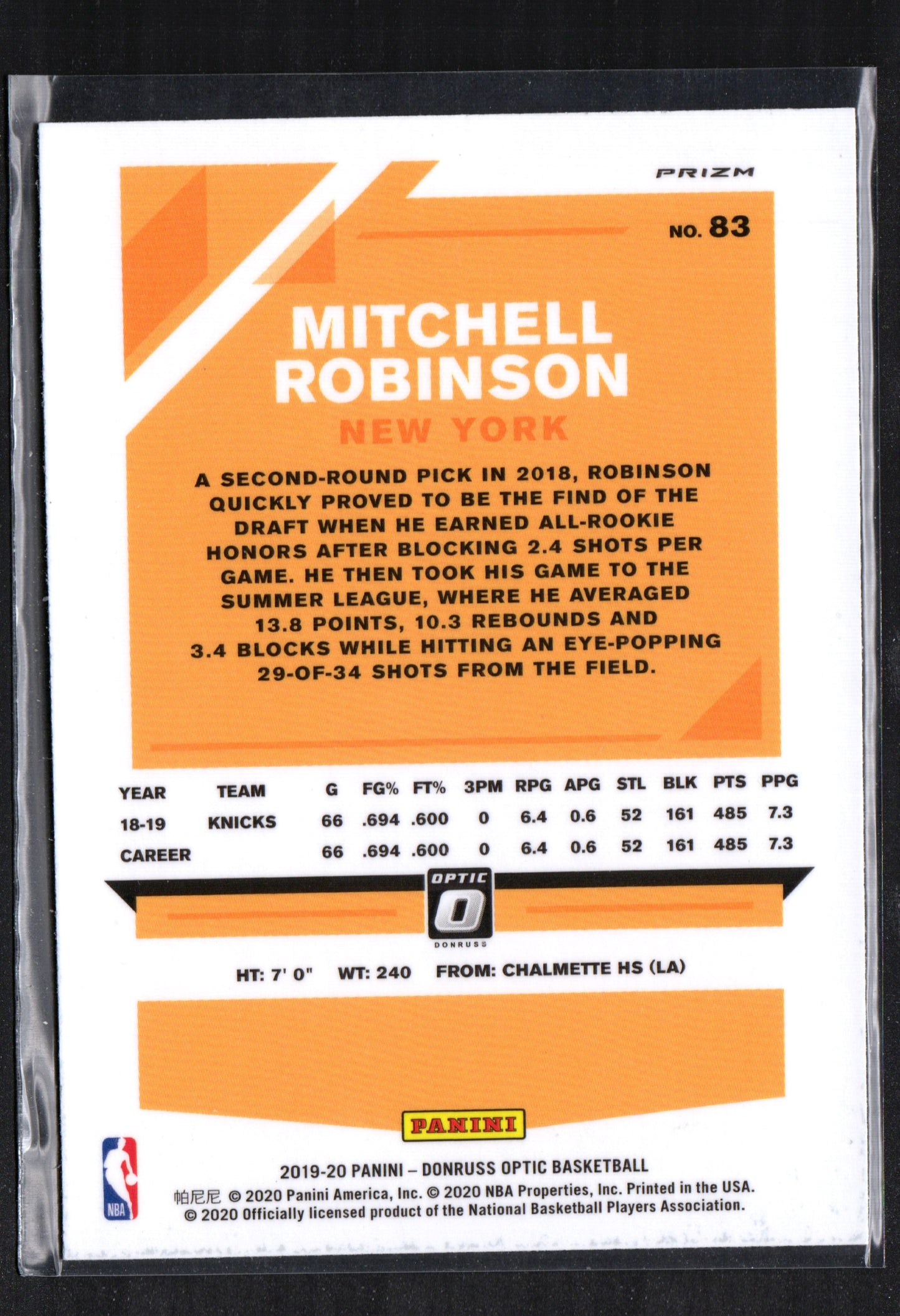 Mitchell Robinson New York Knicks #83 - 2019-20 Donruss Purple