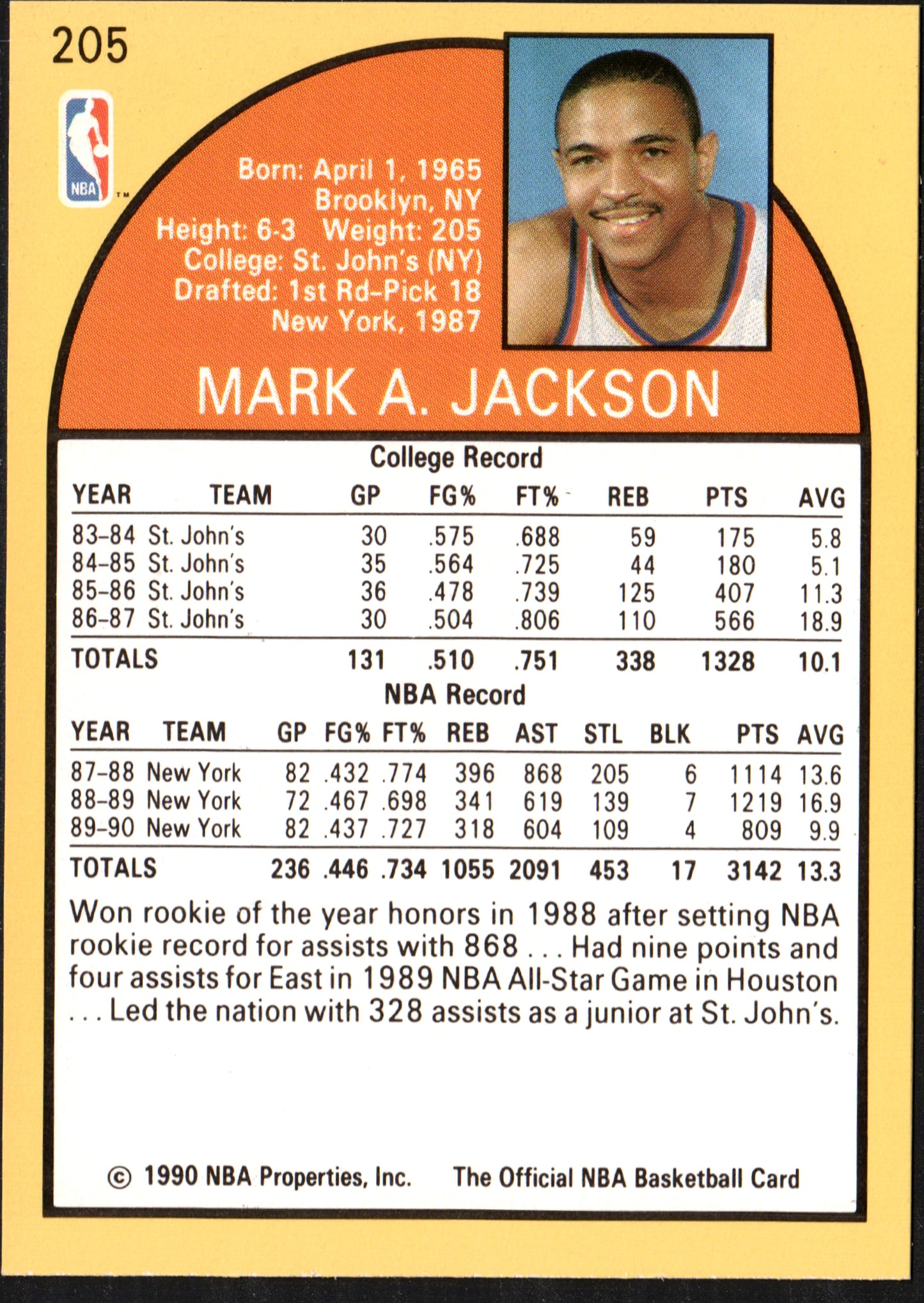 Mark Jackson New York Knicks #205 - 1990-91 Hoops Menendez Brothers In Background