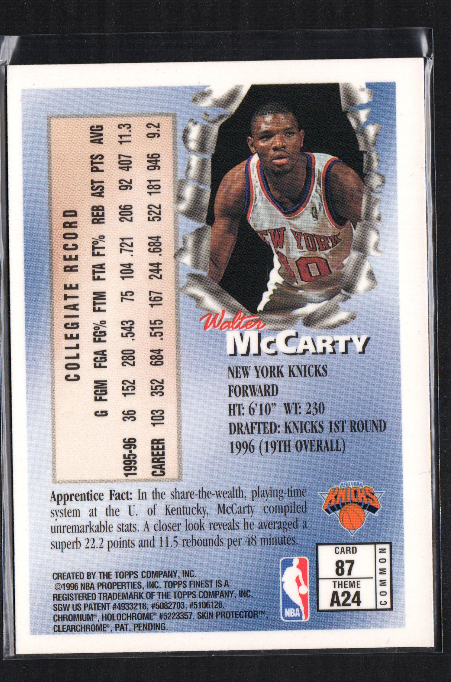 Walter McCarty New York Knicks #87 - 1996-97 Topps Finest Bronze