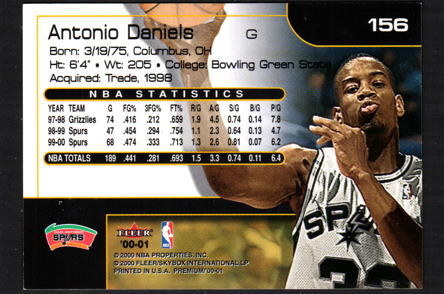 Antonio Daniels San Antonio Spurs #156 - 2000-01 Fleer Premium