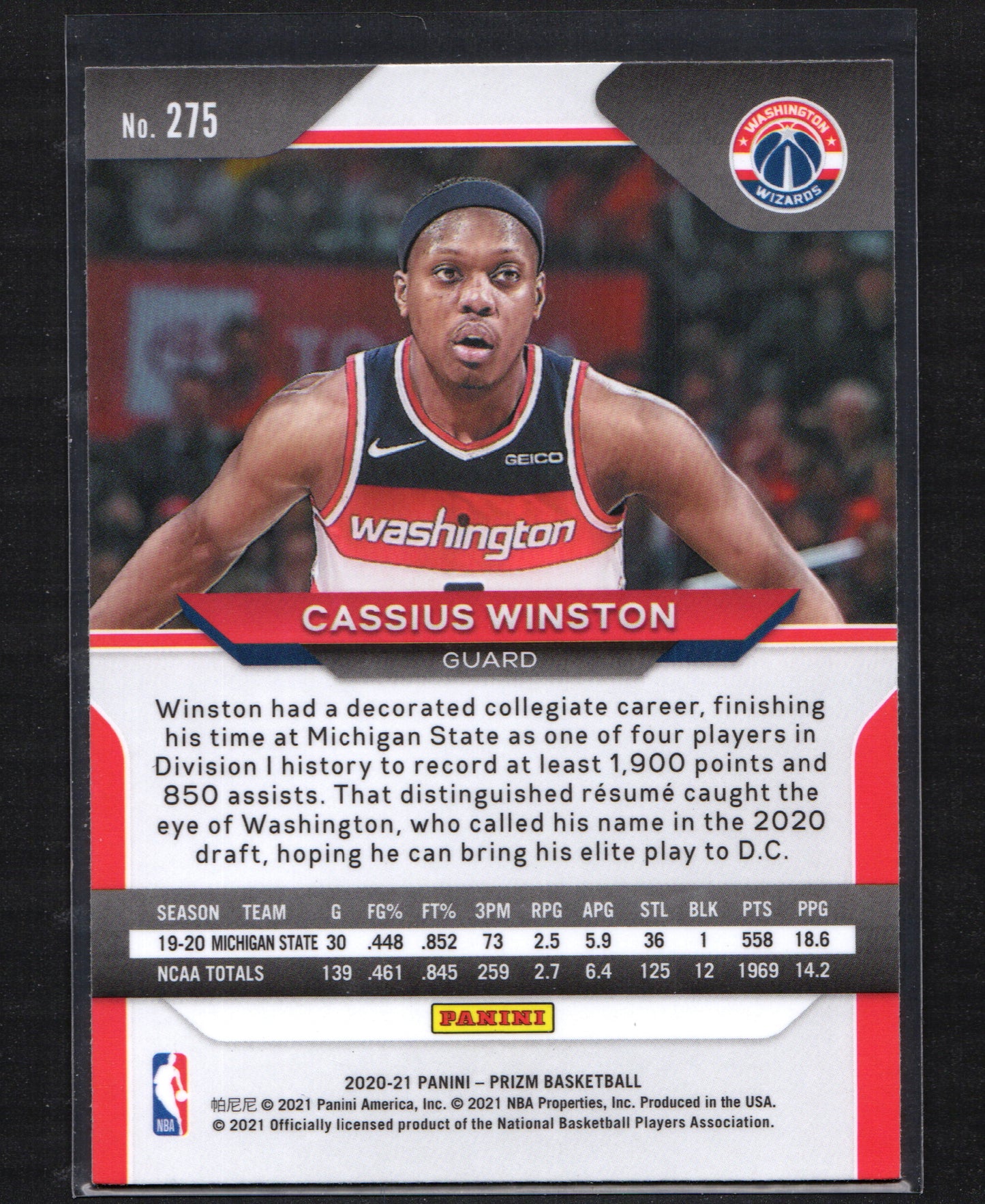 Cassius Winston Washington Wizards #275 - 2020-21 Panini Prizm Silver