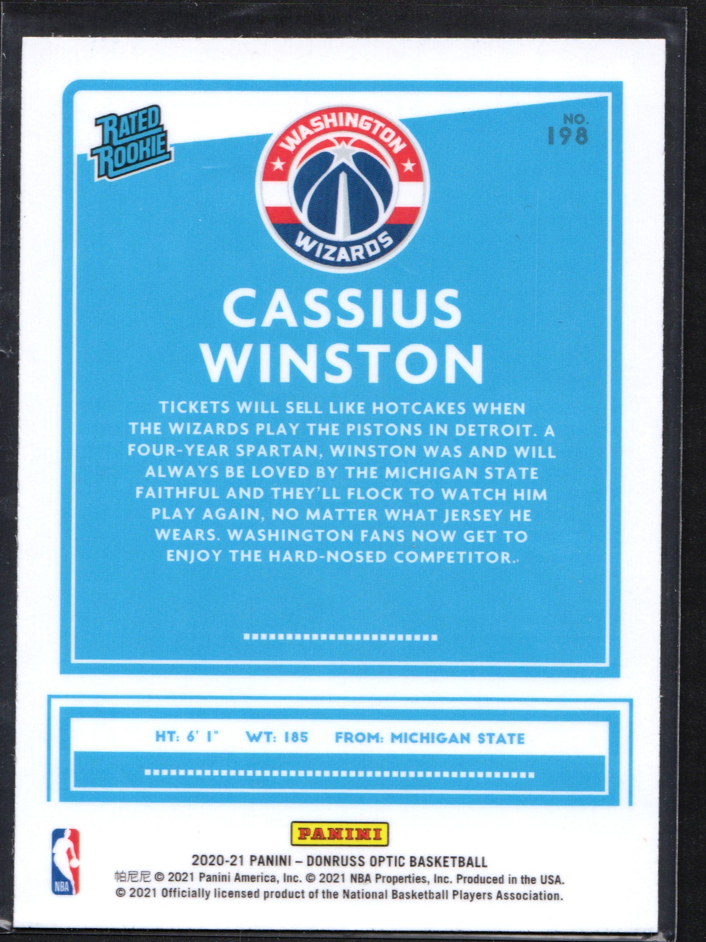 Cassius Winston Washington Wizards #198 - 2020-21 Panini White