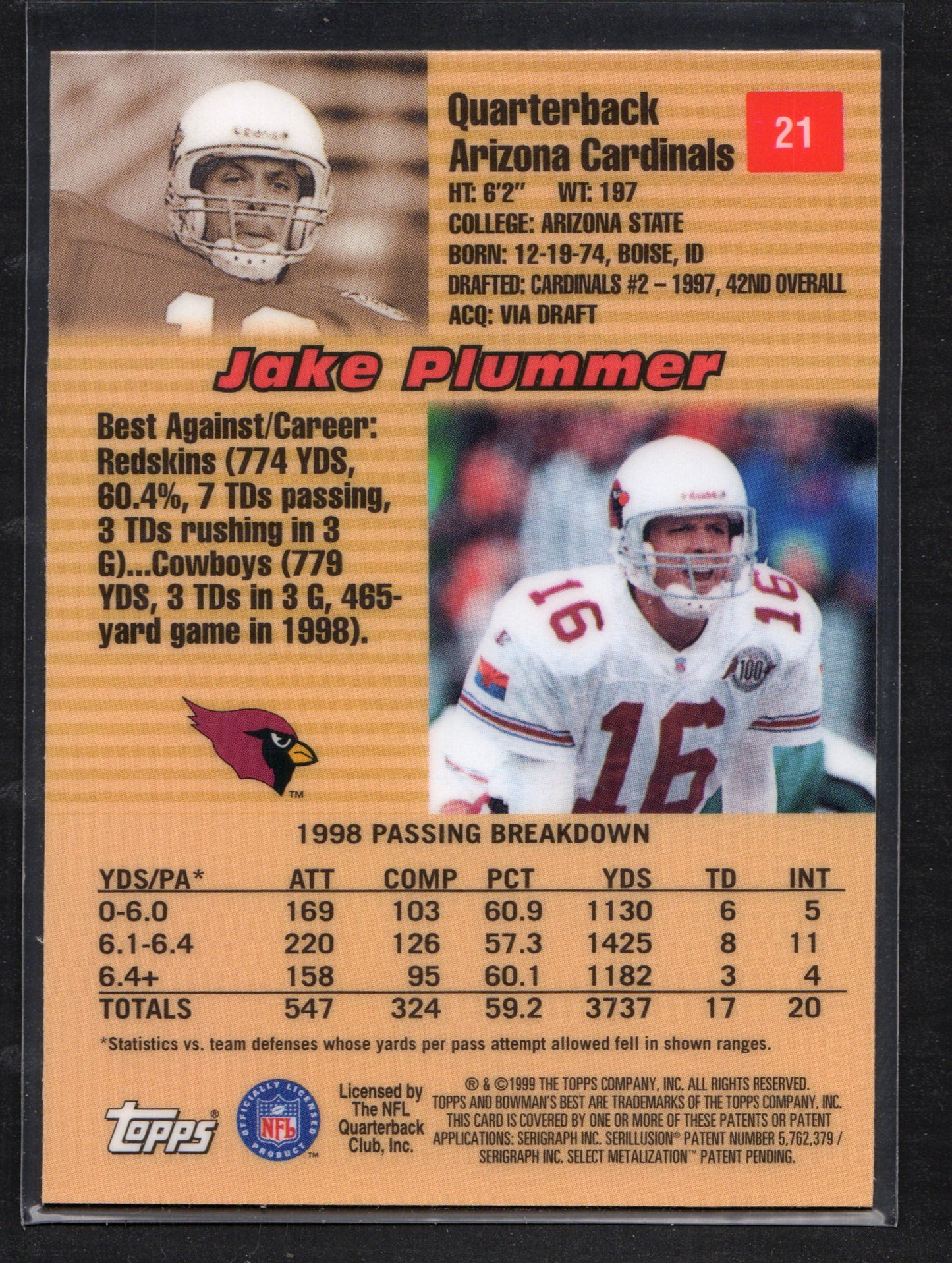 Jake Plummer Arizona Cardinals #21 - 1999 Bowman's Best