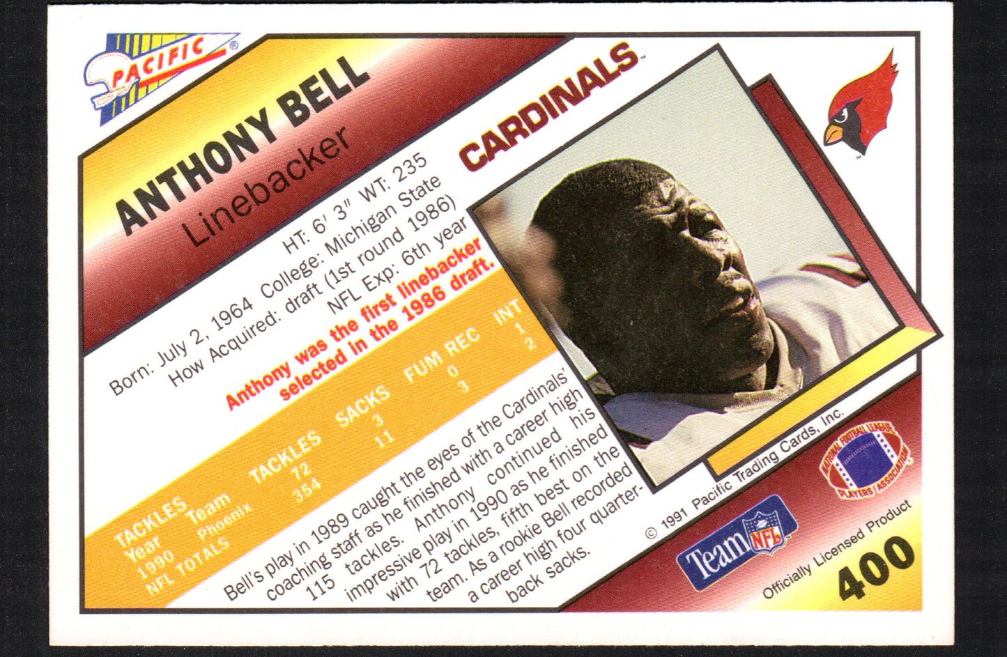 Anthony Bell Phoenix Cardinals #400 - 1991 Pacific