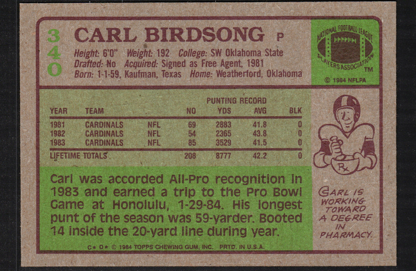 Carl Birdsong St. Louis Cardinals #340 - 1984 Topps