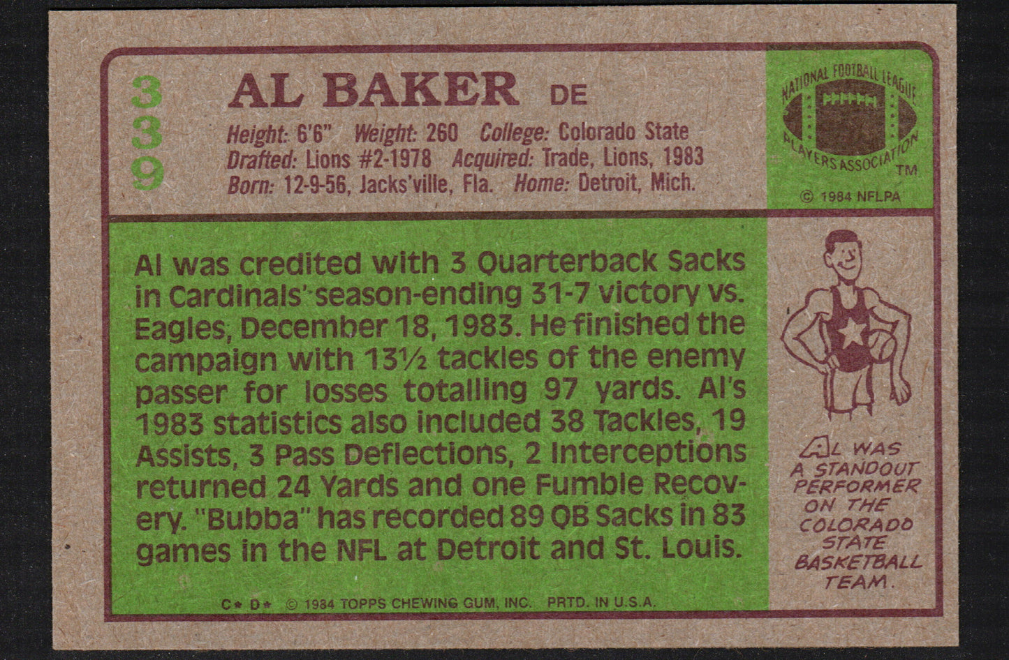 Al "Bubba" Baker St. Louis Cardinals #339 - 1984 Topps