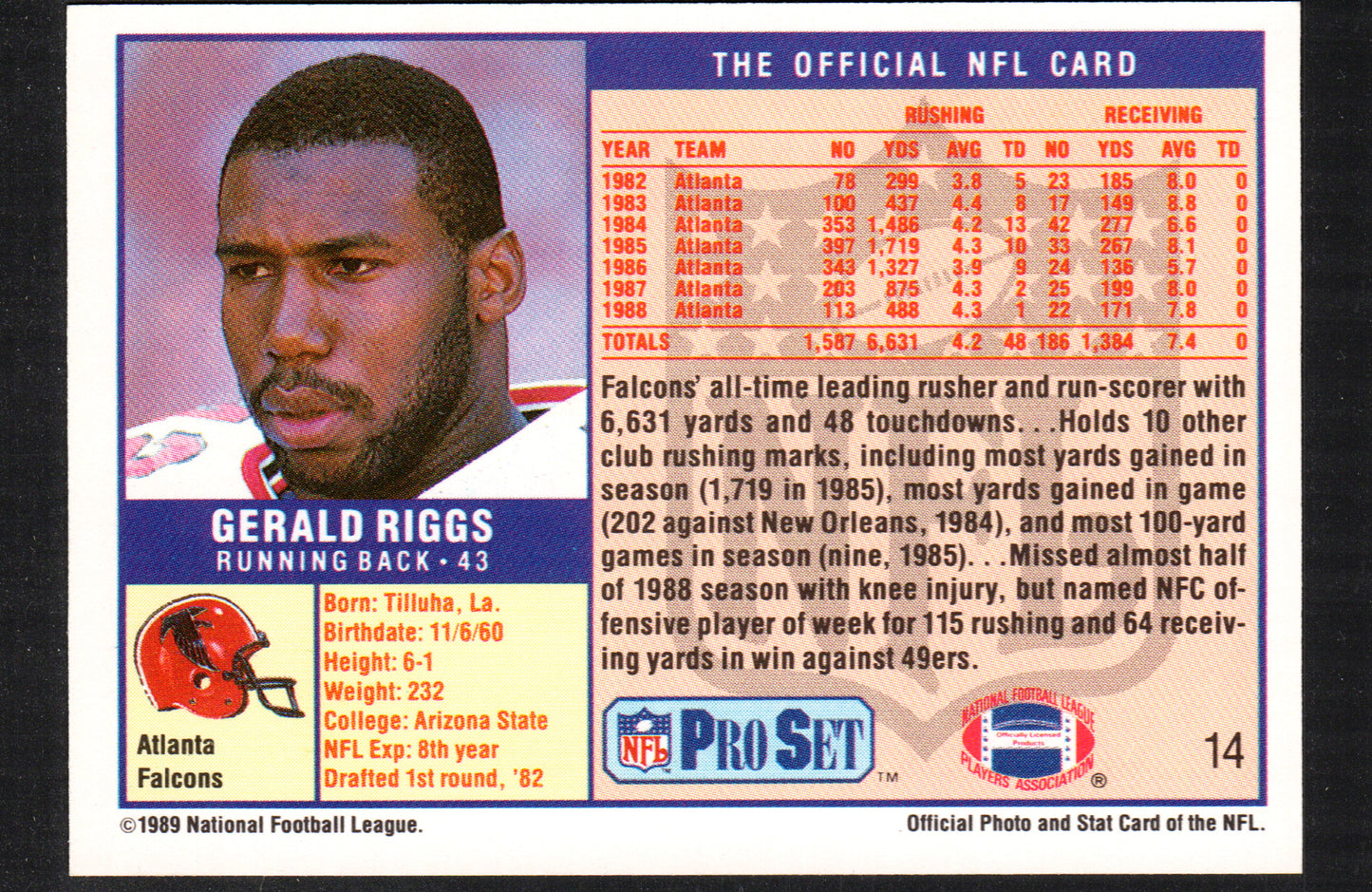 Gerald Riggs Atlanta Falcons #14 - 1989 Pro Set