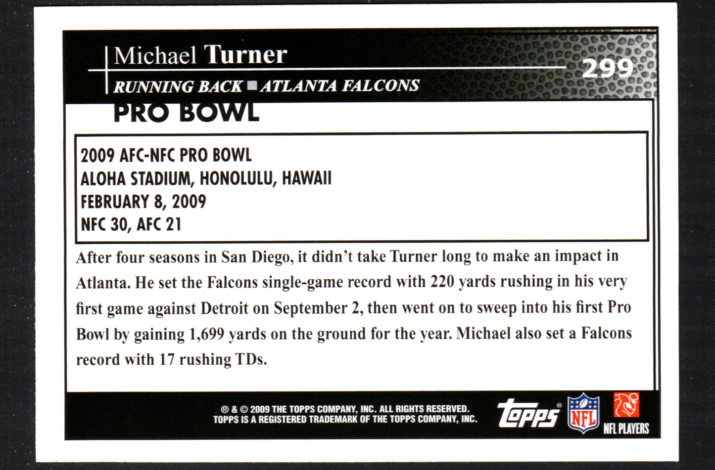 Michael Turner Atlanta Falcons #299 - 2009 Topps